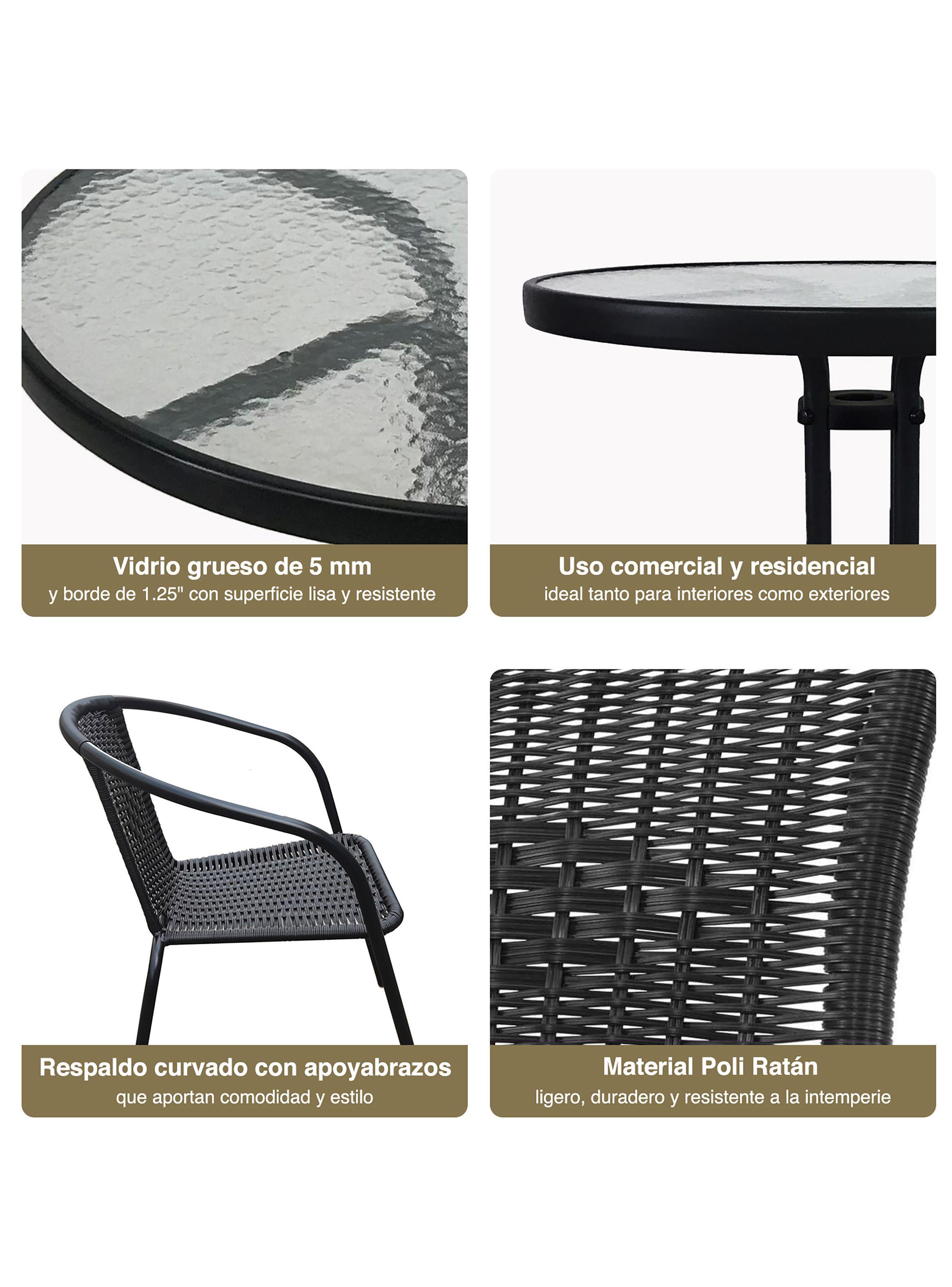 Set terraza Maceio 4 sillas + Mesa vidrio 80x70 cm Negro-6