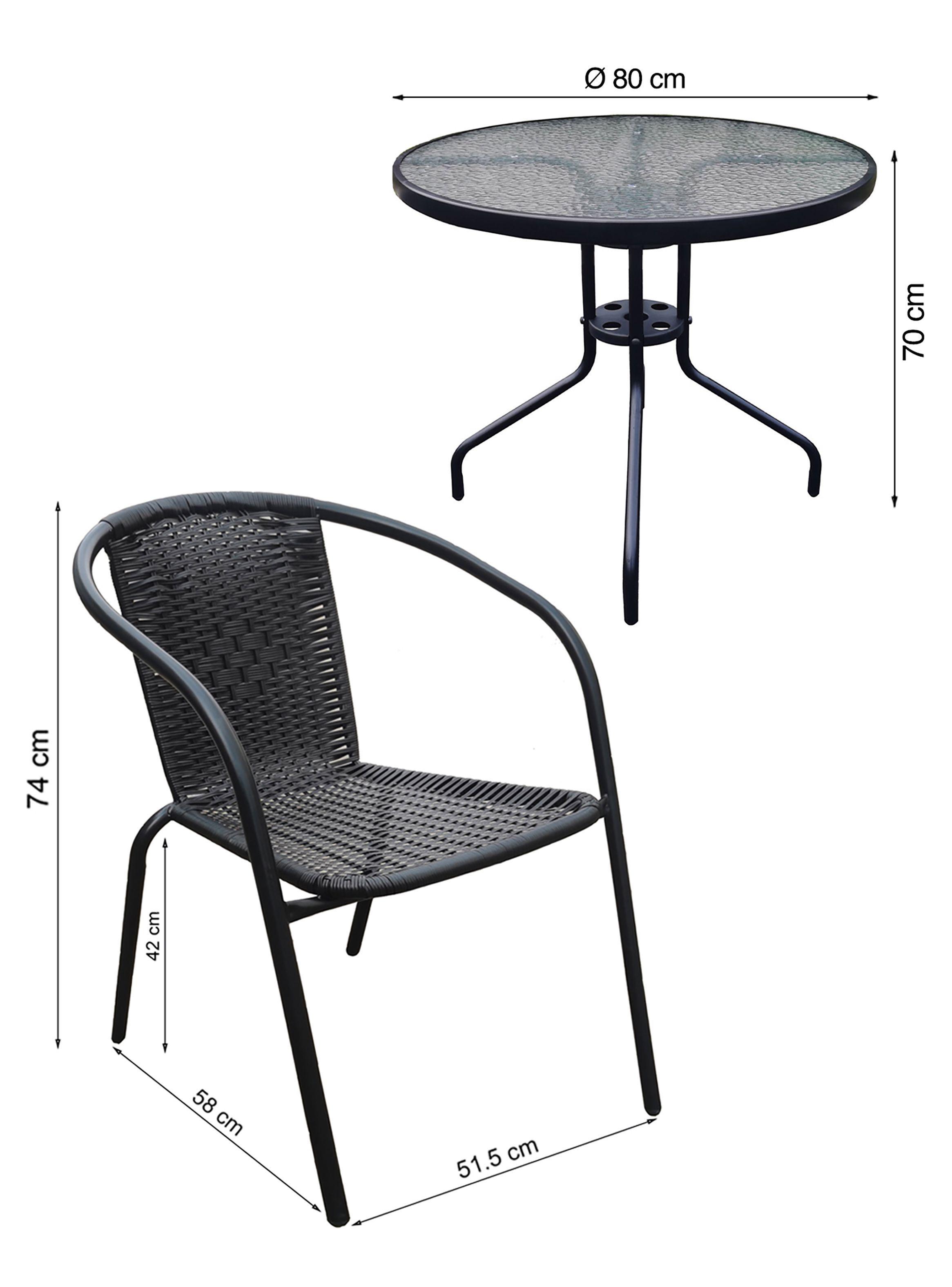 Set terraza Maceio 4 sillas + Mesa vidrio 80x70 cm Negro-7