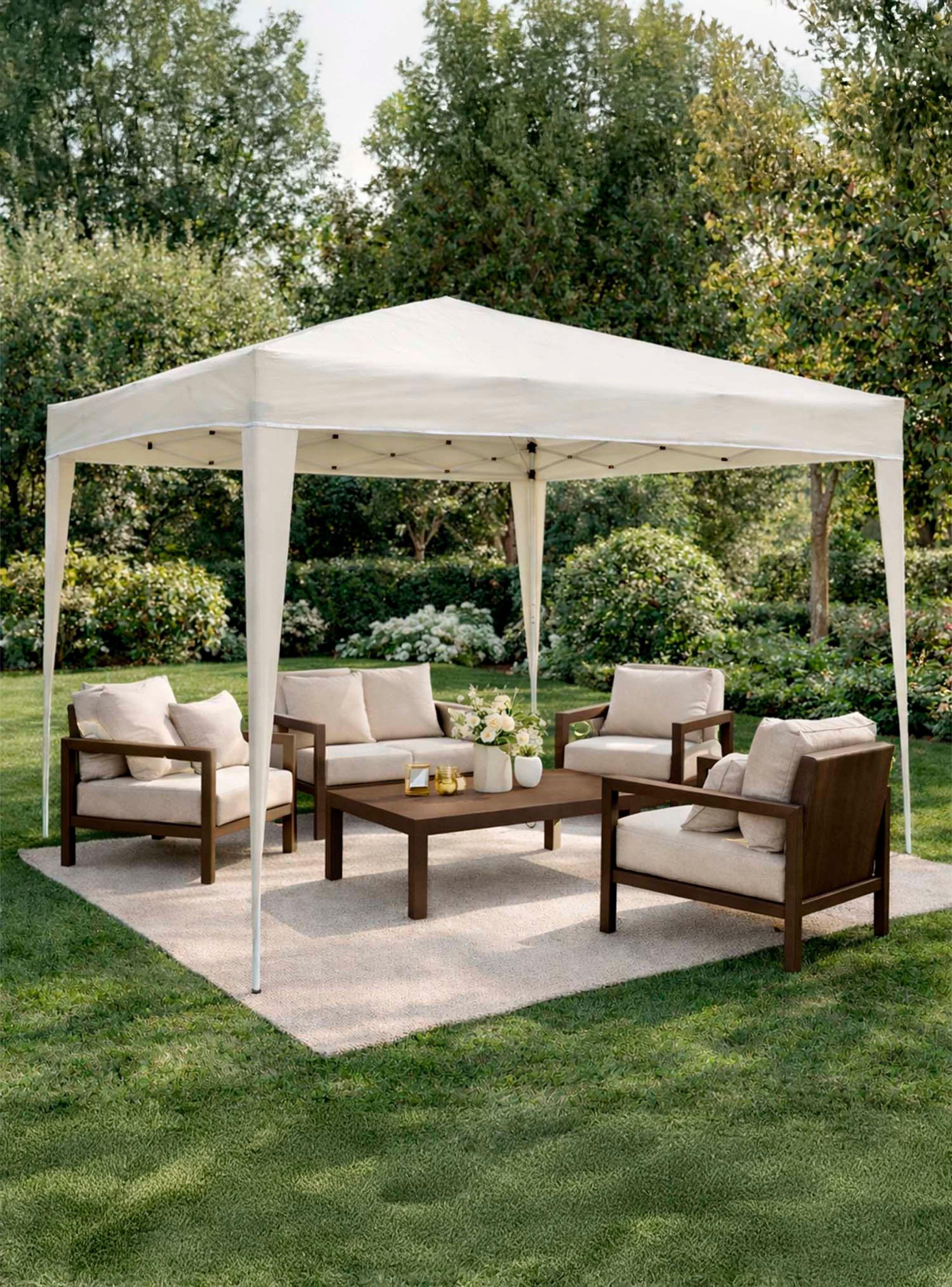 Toldo Terraza 3x3 m Reforzado con Bolsa de Transporte Beige-1