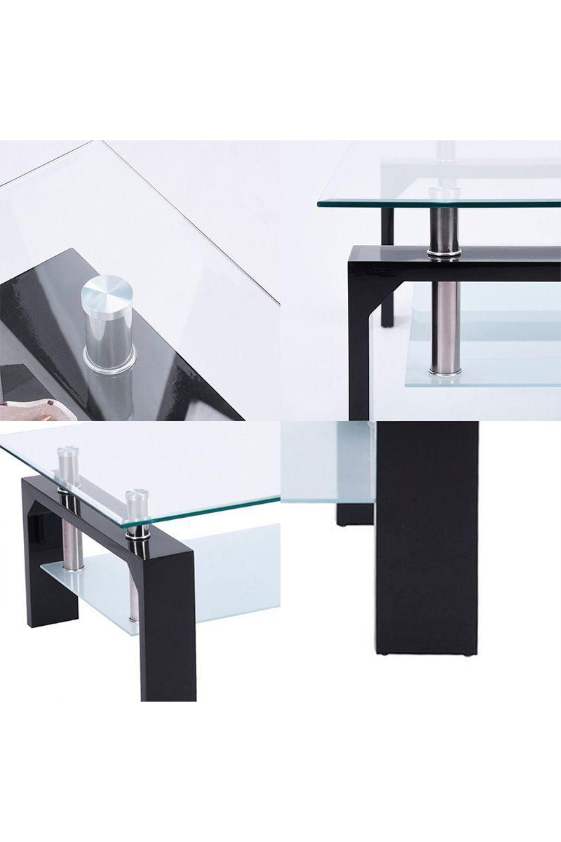 Mesa De Centro De Mdf Y Vidrio 45x60x110 cm Negro-4