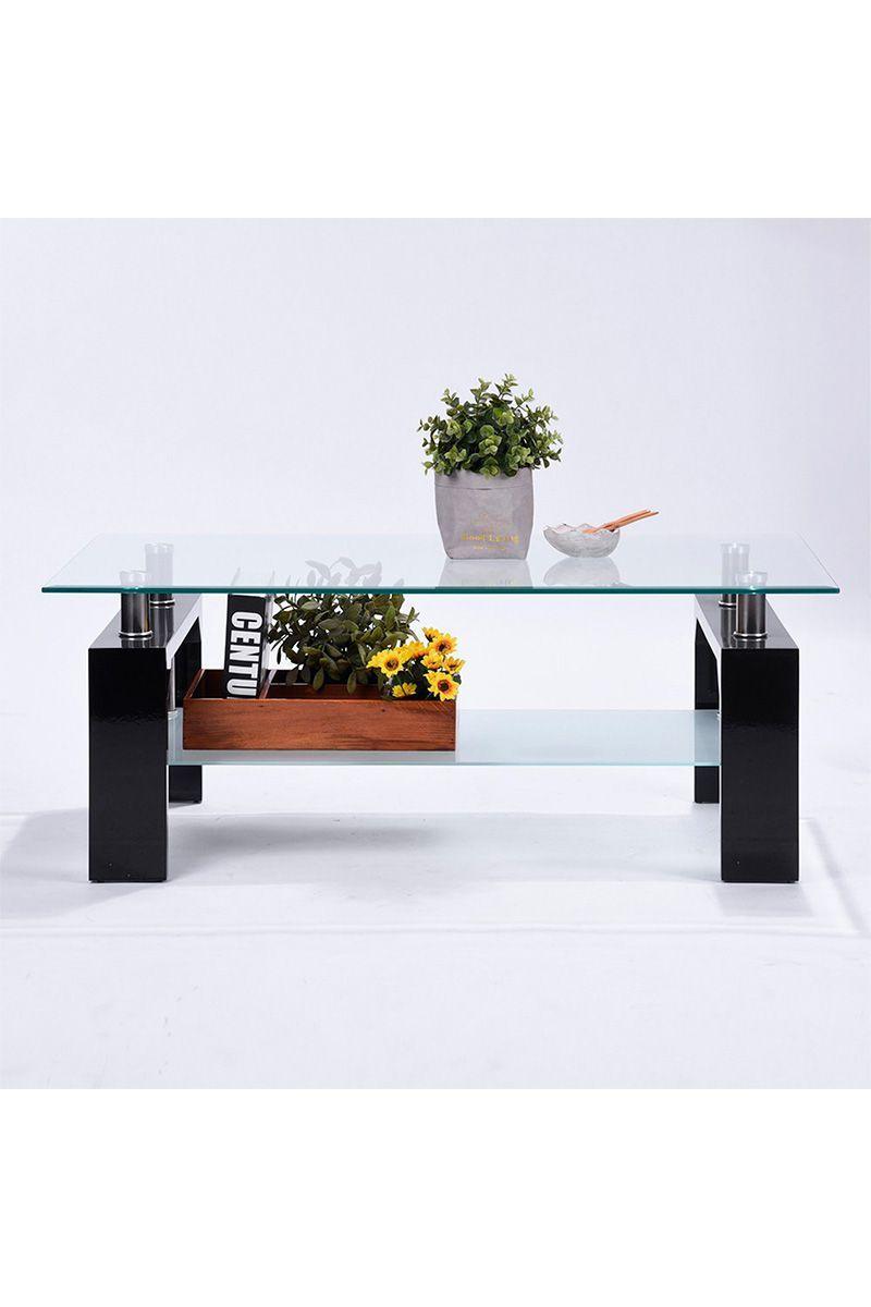 Mesa De Centro De Mdf Y Vidrio 45x60x110 cm Negro-5