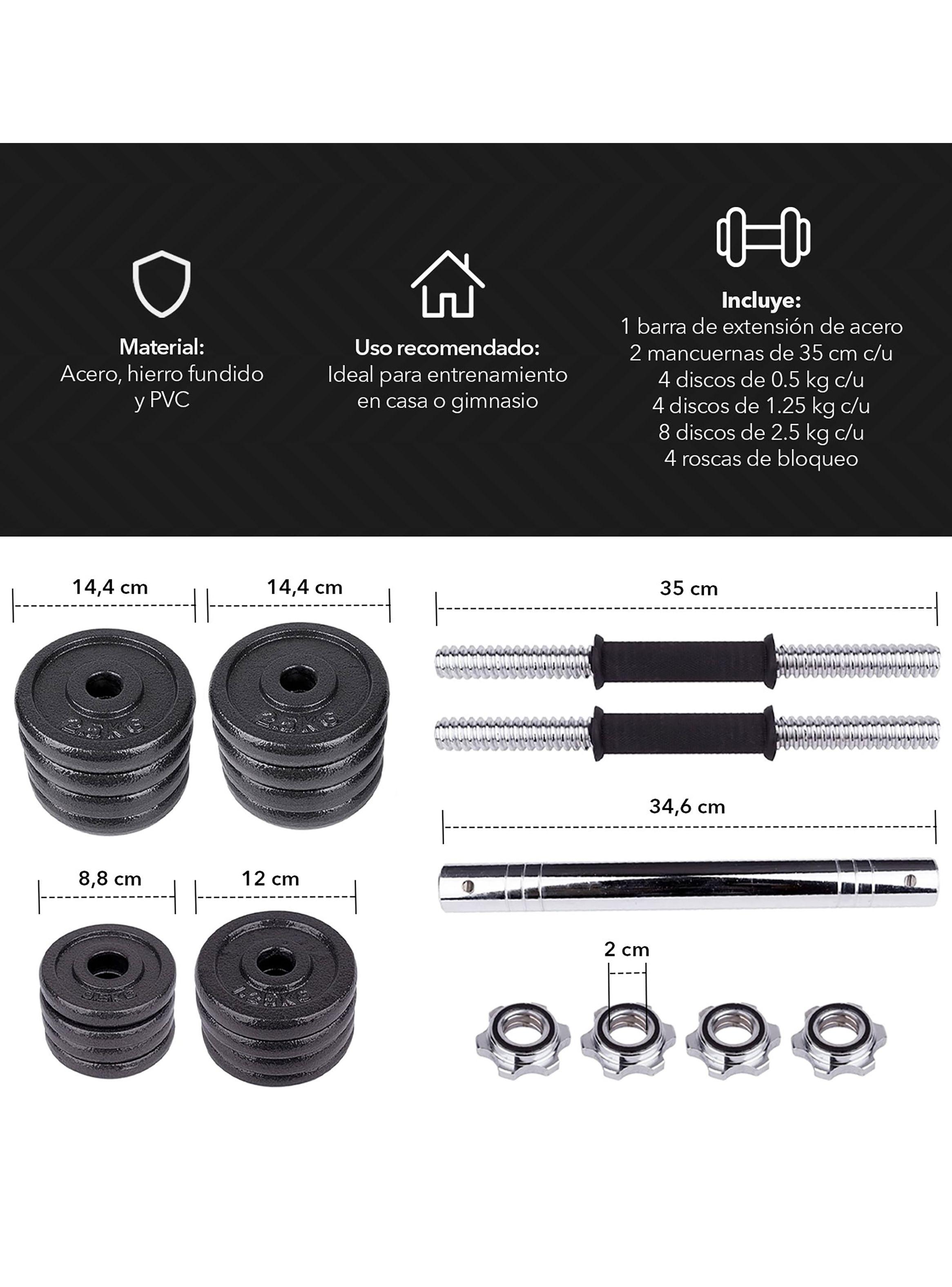 Set Barra Mancuernas Atletis Metal 30Kg Negro-2