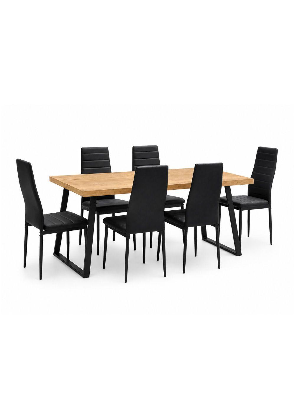 Comedor Chelsea Mesa 75 x 80 x 150 cm + 6 Sillas Pu Negro.-1
