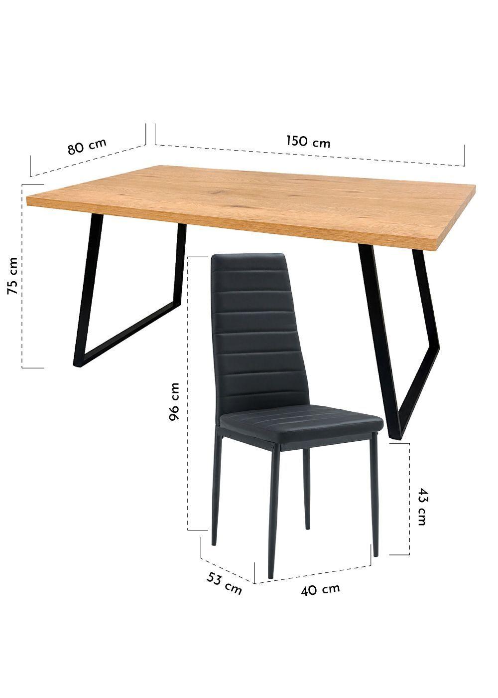 Comedor Chelsea Mesa 75 x 80 x 150 cm + 6 Sillas Pu Negro.-2