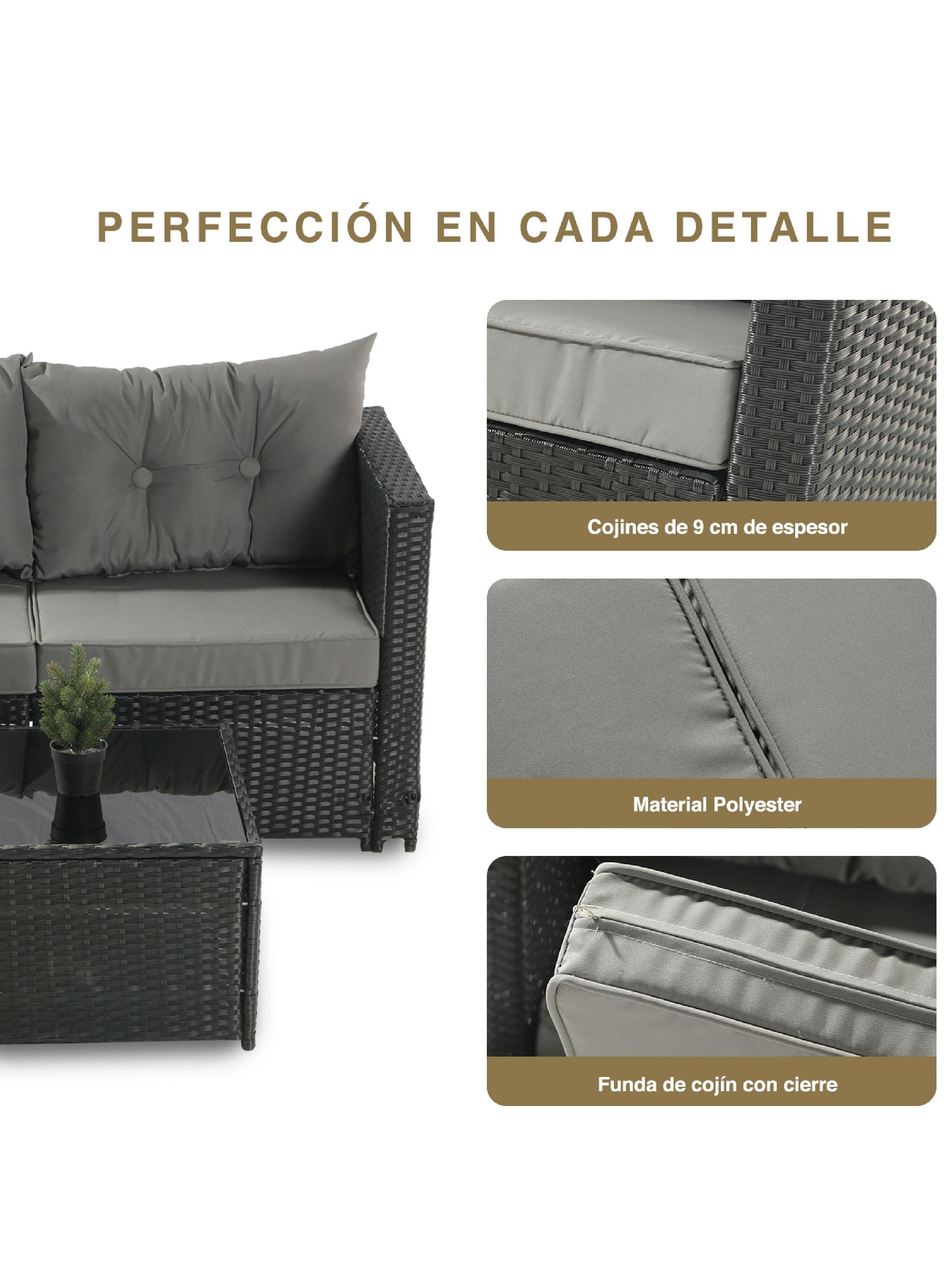 Seccional Intercambiable 3 Cuerpos Terraza Sofa y Mesa gris-5