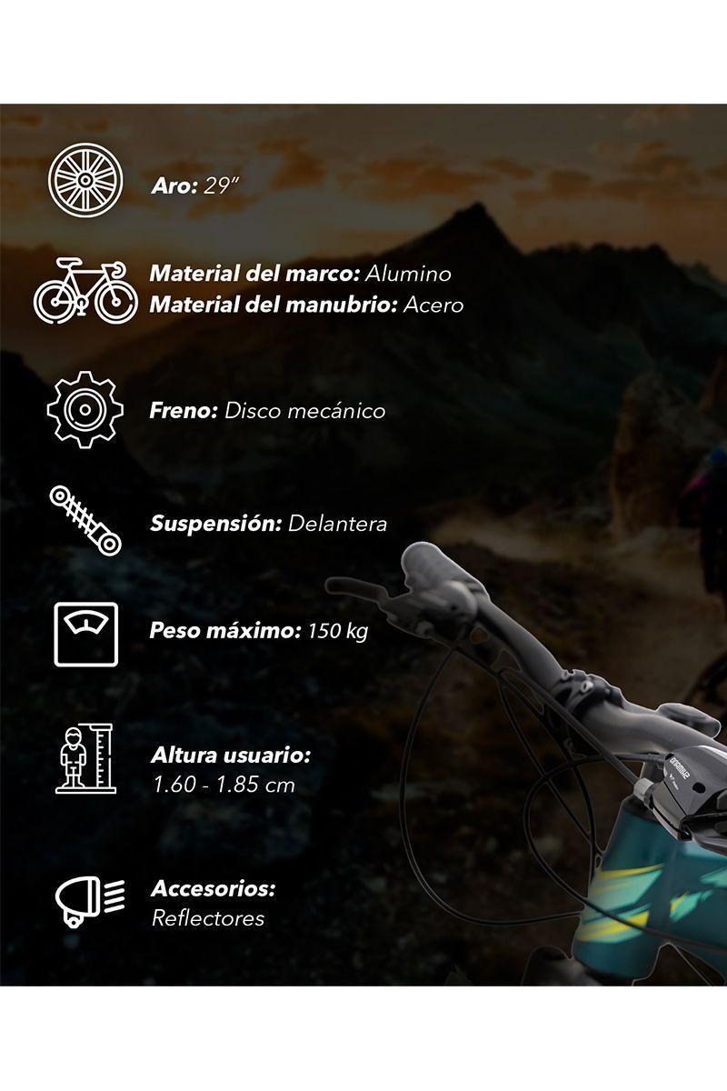 Bicicleta Mountain Bike Aro 29” con 21 Velocidades Verde-3