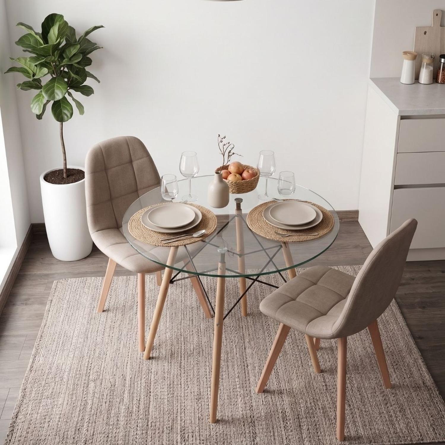 Comedor Mesa Redonda Elida 80cm + 2 Sillas Vorak Lino Beige-2