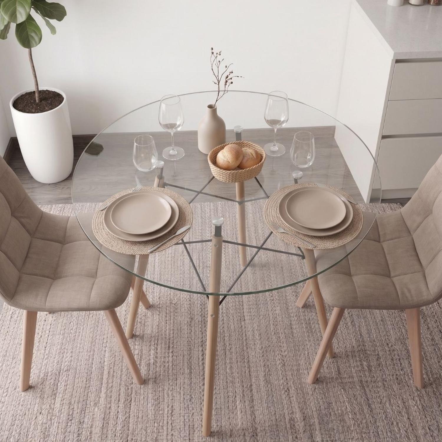 Comedor Mesa Redonda Elida 80cm + 2 Sillas Vorak Lino Beige-3