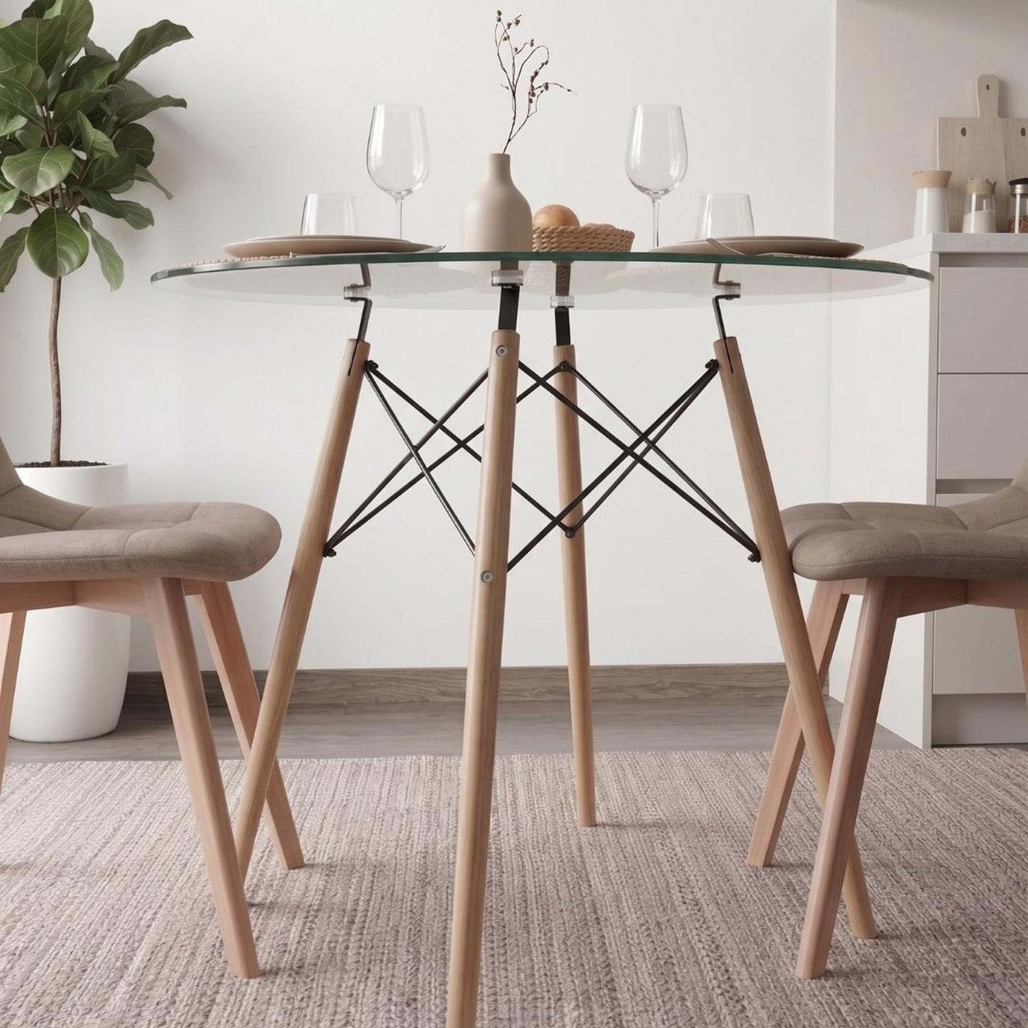 Comedor Mesa Redonda Elida 80cm + 2 Sillas Vorak Lino Beige-4