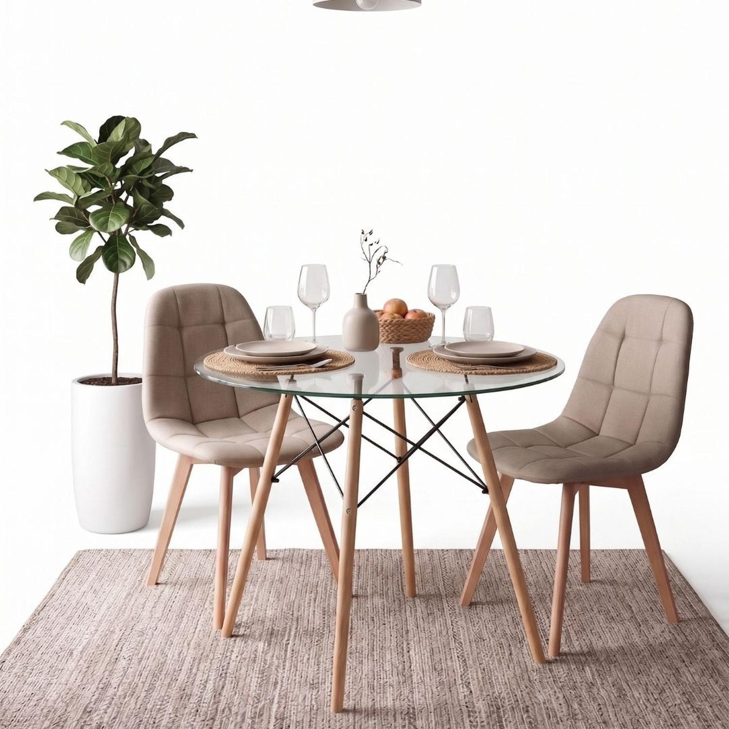 Comedor Mesa Redonda Elida 80cm + 2 Sillas Vorak Lino Beige-5