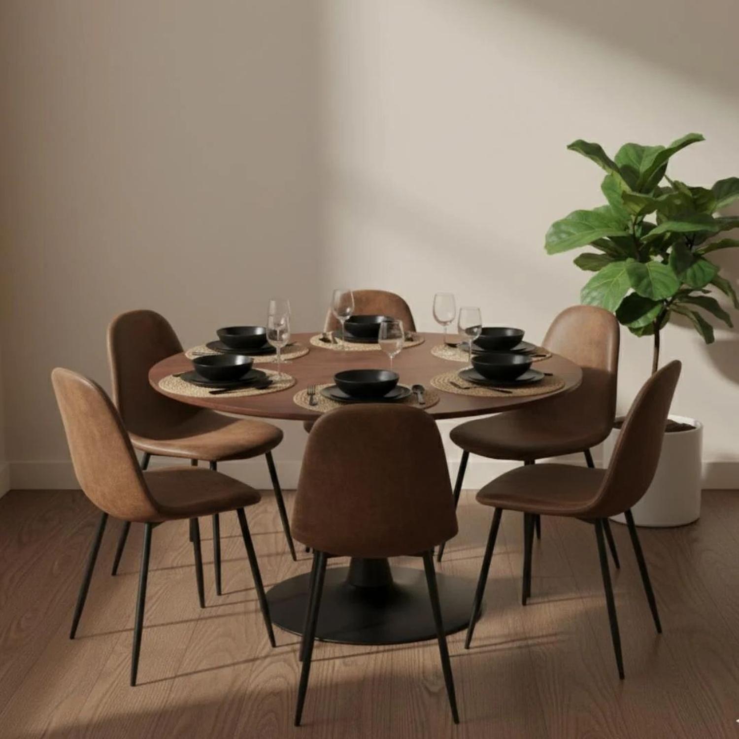 Comedor Mesa Tulip 120 cm (Cubierta Efecto Madera Oscura) + 6 Sillas Isidora-2