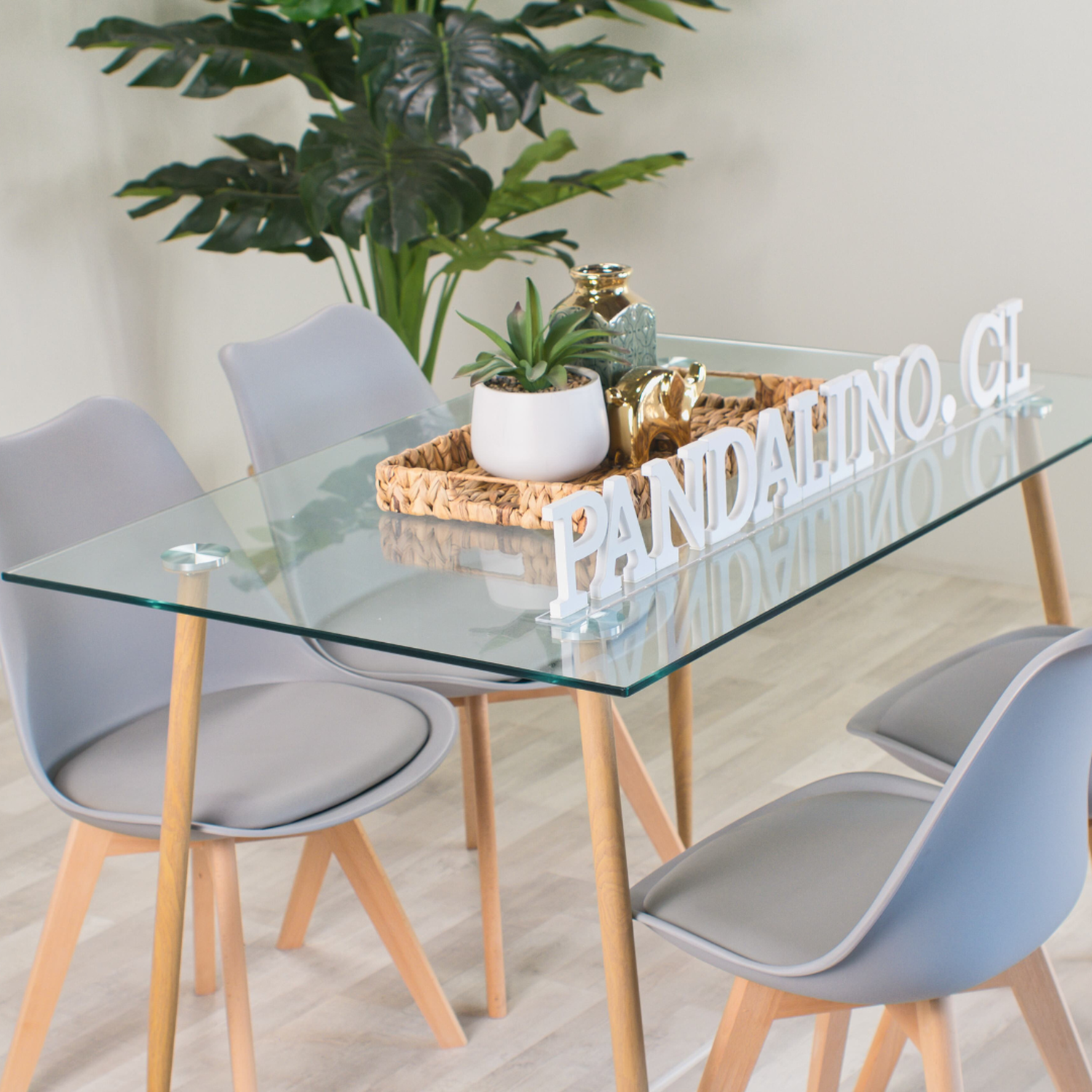 Comedor Mesa Rectangular Vitreo 120x80 + 4 Sillas Tulip Gris-2