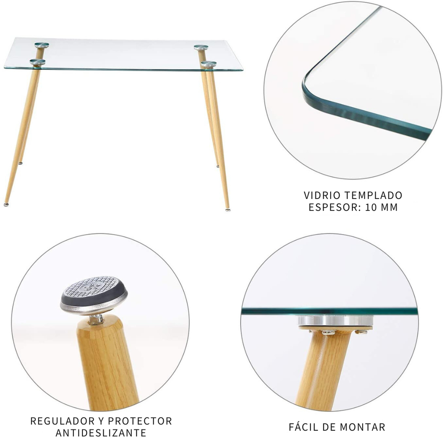 Comedor Mesa Rectangular Vitreo 120x80 + 4 Sillas Tulip Gris-4