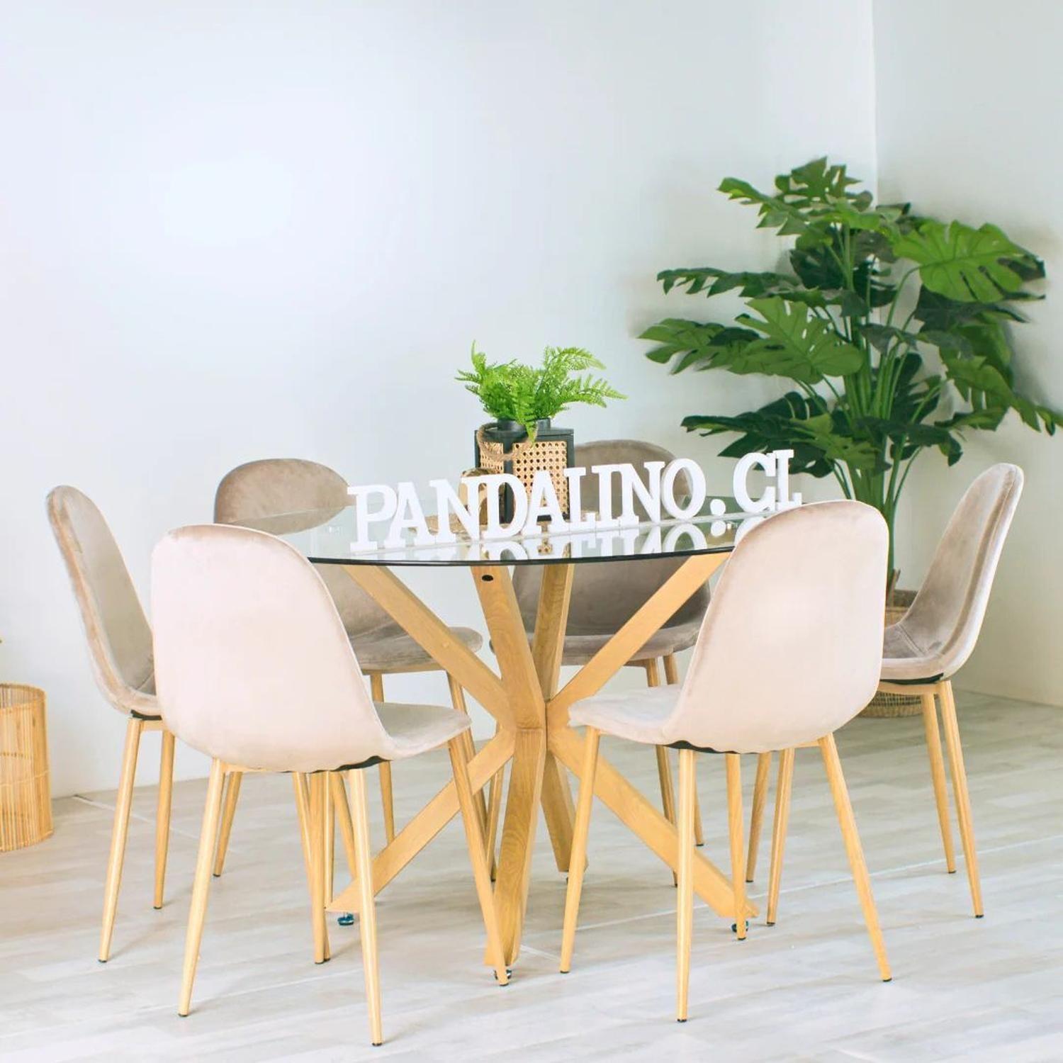 Comedor Mesa Redonda Equiz 120cm + 6 Sillas Isy Beige-2