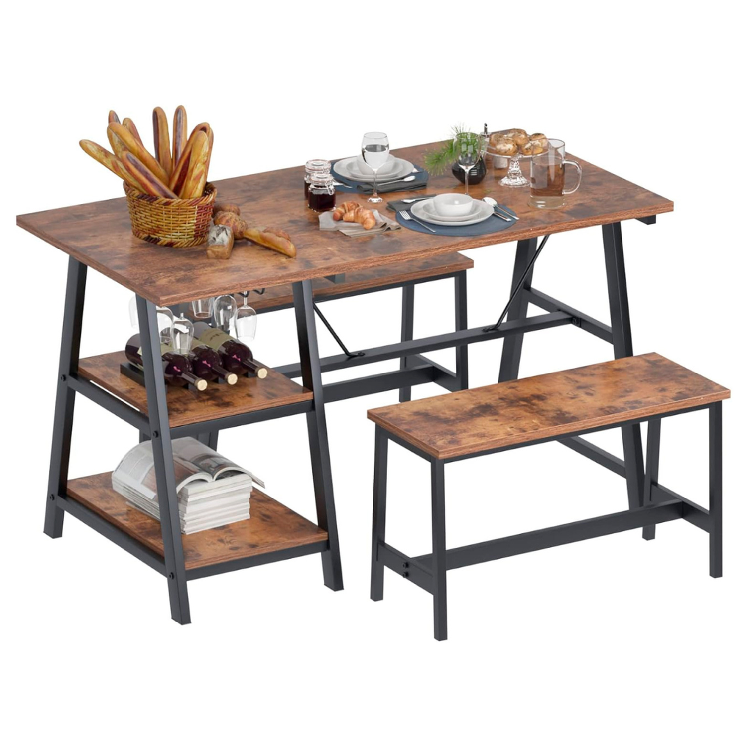 Pack Mesa Rectangular + 2 Banquetas | Estilo Industrial-2