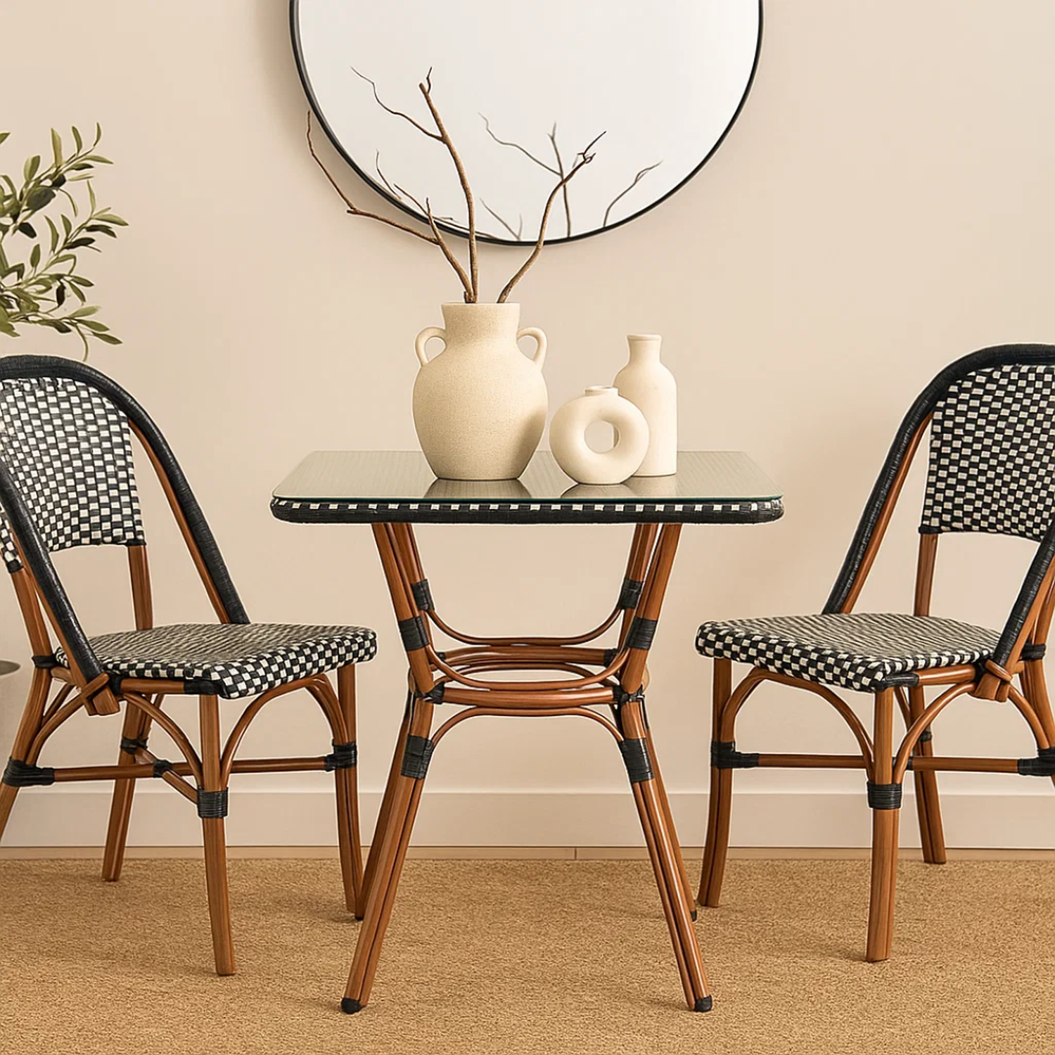 Mesa Bistro Parisino 70x70 | Metál y Rattan Sintético-2