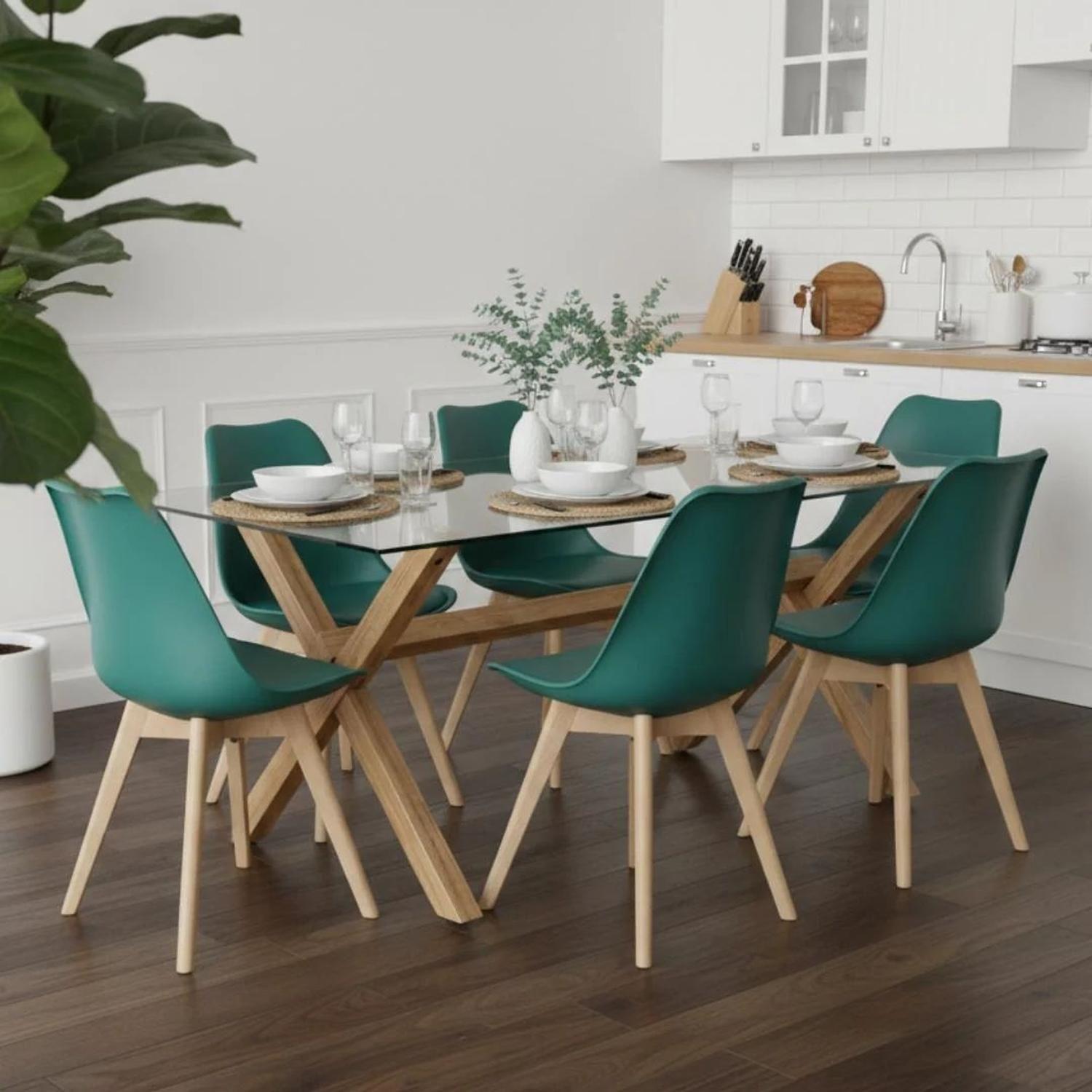 Comedor Moderno Mesa Xinia 140X90 + 6 Sillas Tulip Verde Esmeralda-0