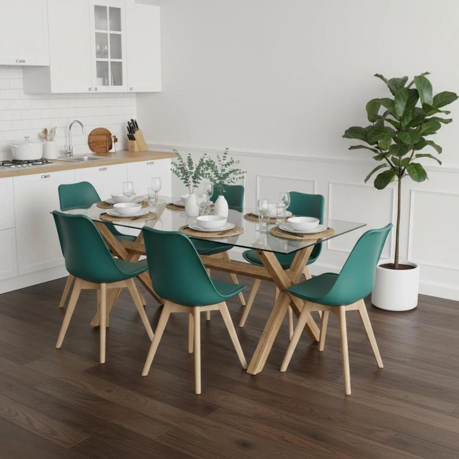 Comedor Moderno Mesa Xinia 140X90 + 6 Sillas Tulip Verde Esmeralda-1
