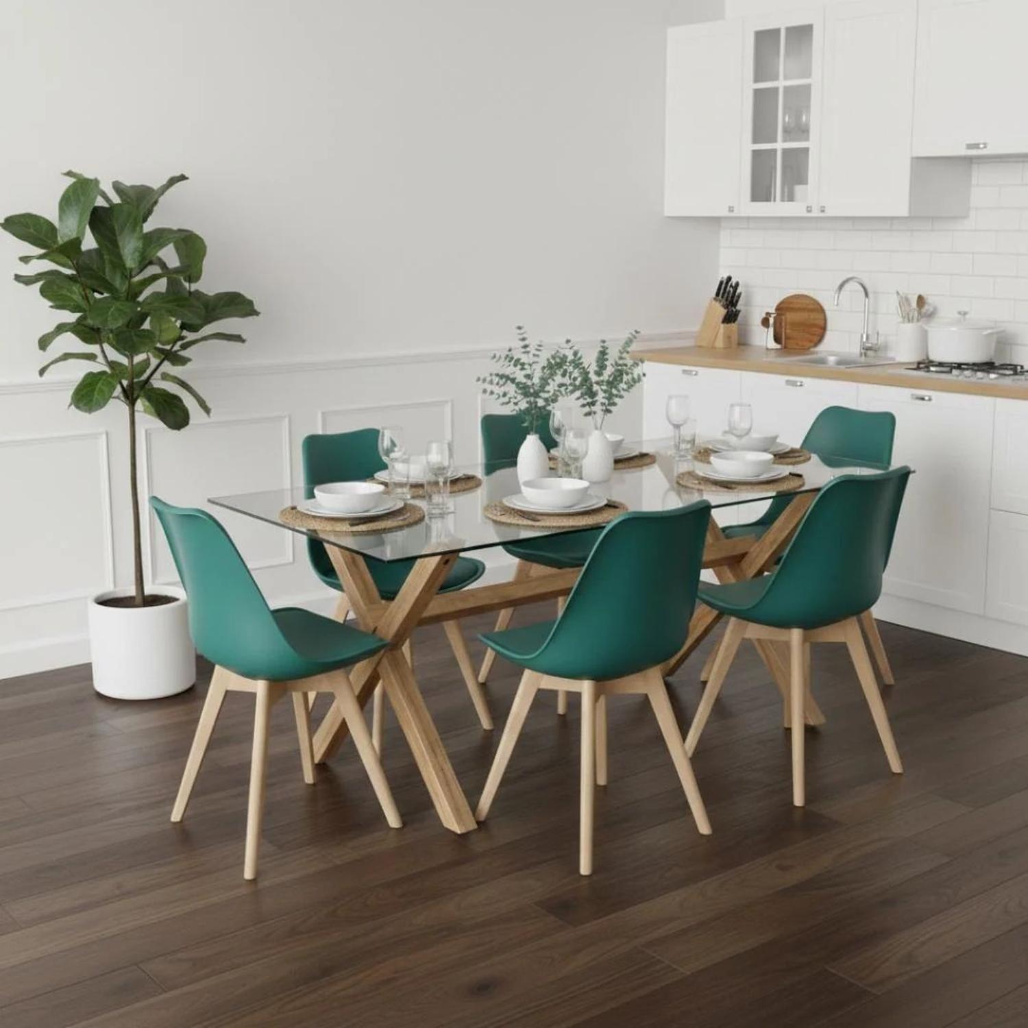 Comedor Moderno Mesa Xinia 140X90 + 6 Sillas Tulip Verde Esmeralda-2