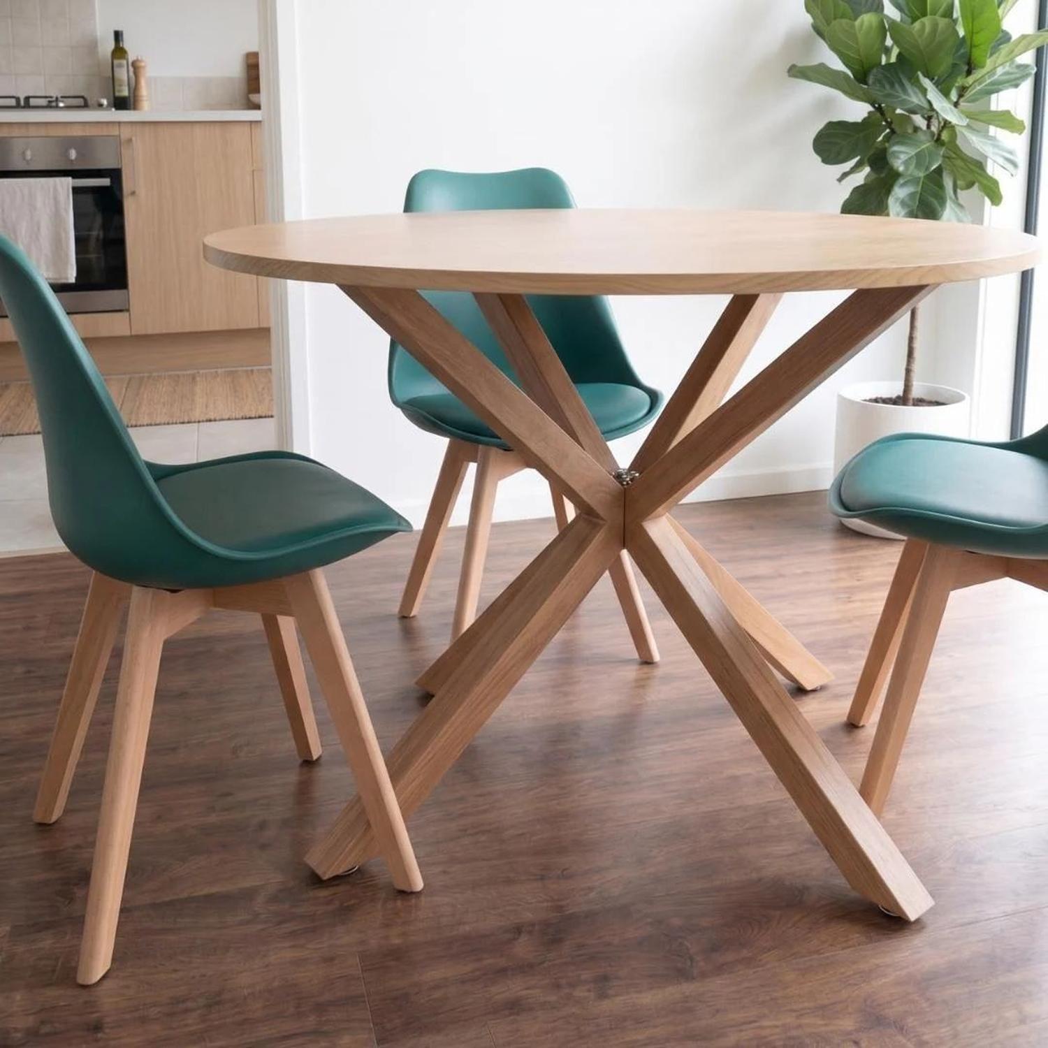Comedor Mesa Redonda Equiz Wood 100cm + 4 Sillas Tulip Verde Esmeralda-2
