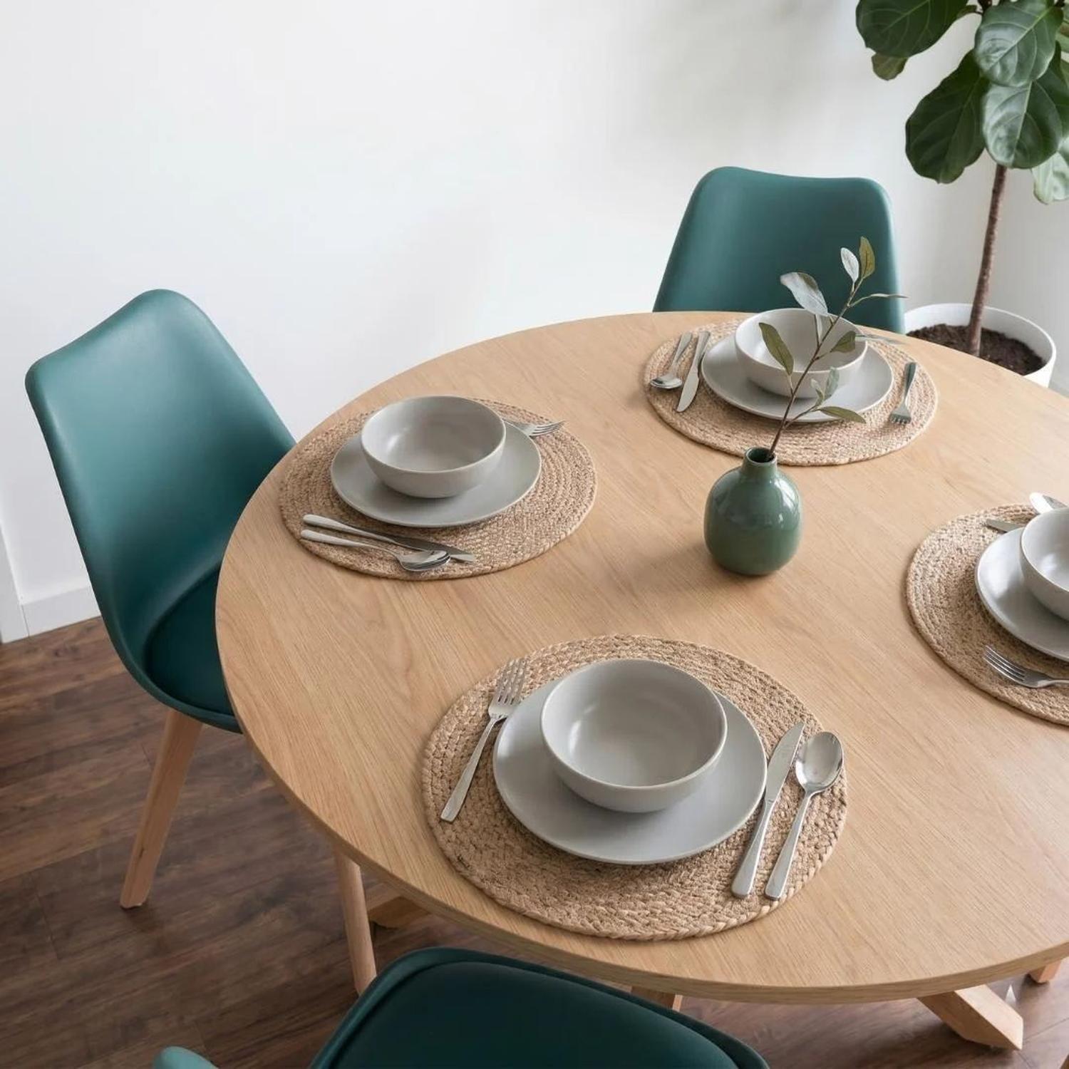Comedor Mesa Redonda Equiz Wood 100cm + 4 Sillas Tulip Verde Esmeralda-4