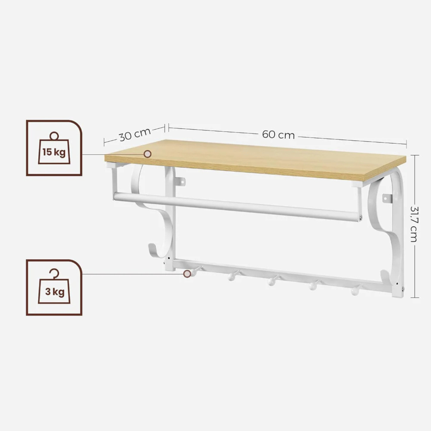 Perchero de Pared Multiusos Vicente | Estante y Colgador-6