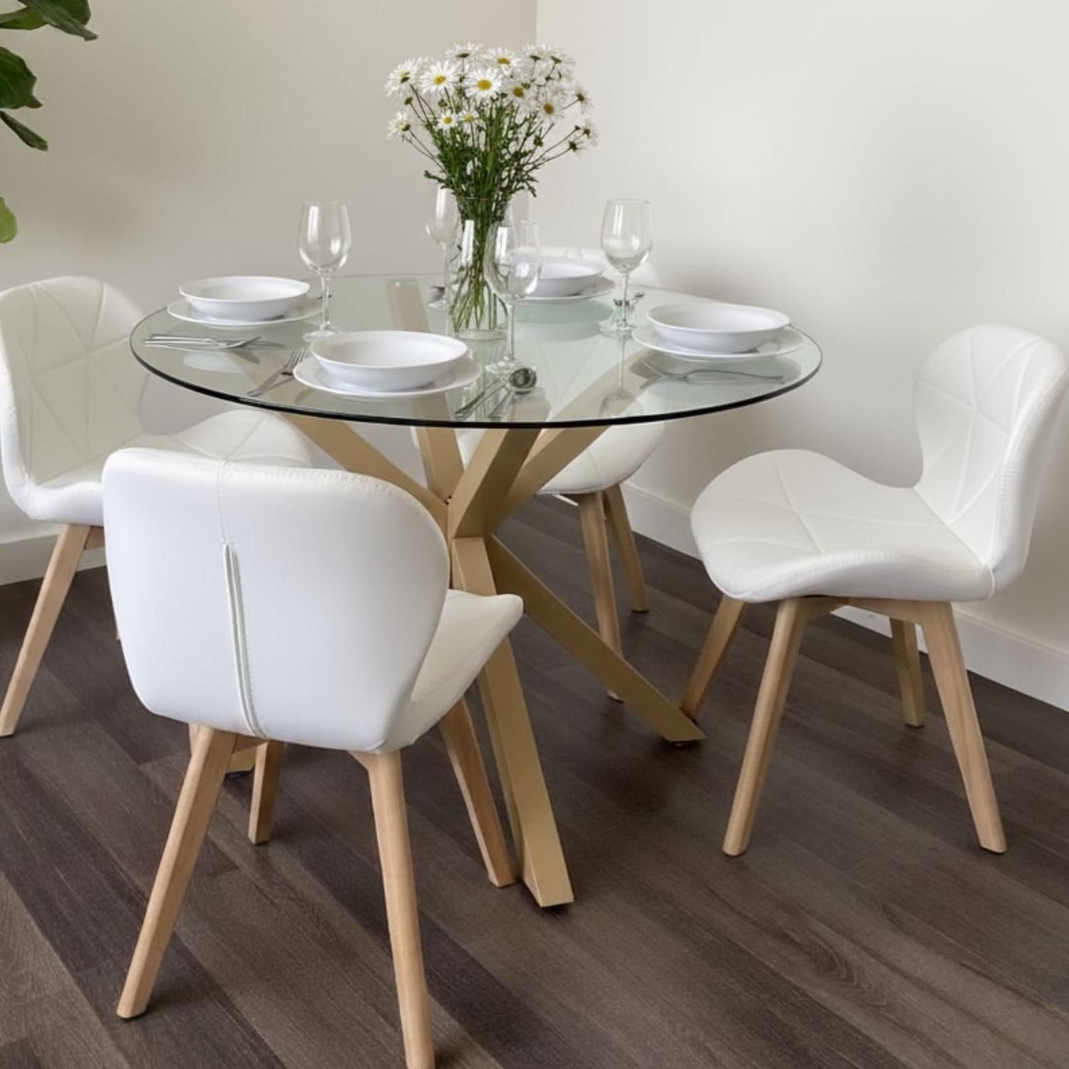 Comedor Mesa Equiz 100cm + 4 Sillones Rubik Blanco-2