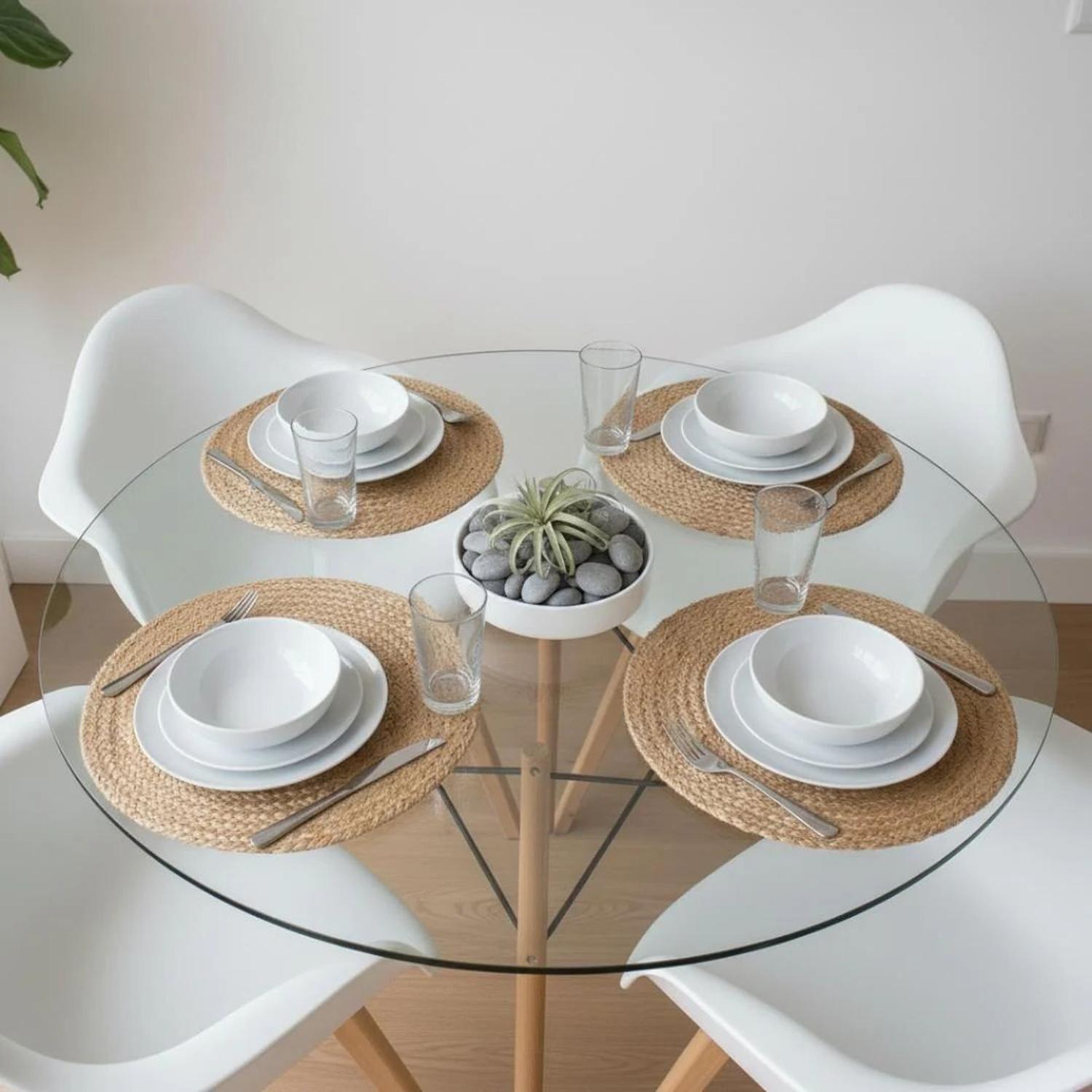Comedor Mesa Redonda Elida 80cm + 4 Butaca Monee Blanca-2