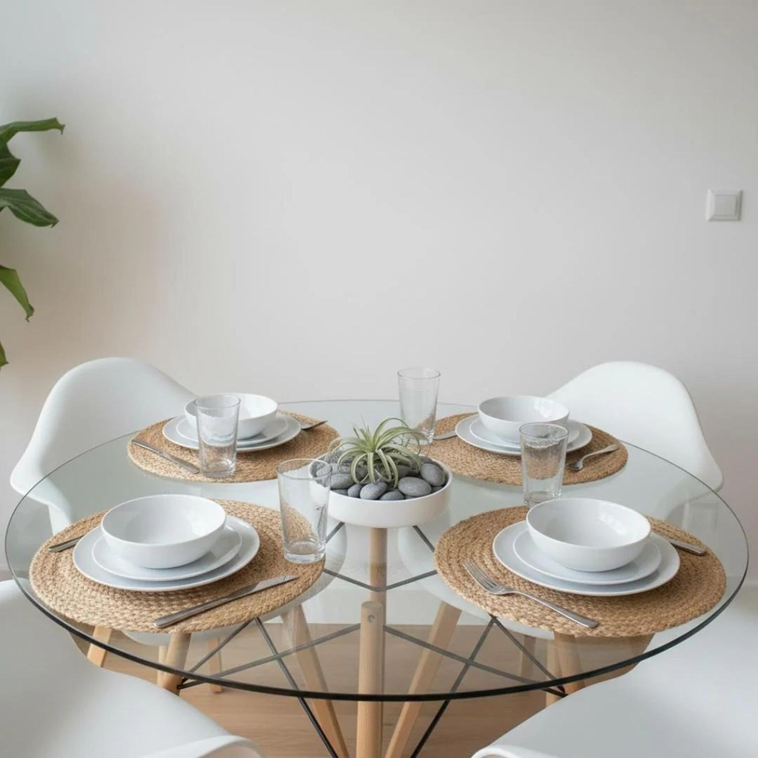 Comedor Mesa Redonda Elida 80cm + 4 Butaca Monee Blanca-3