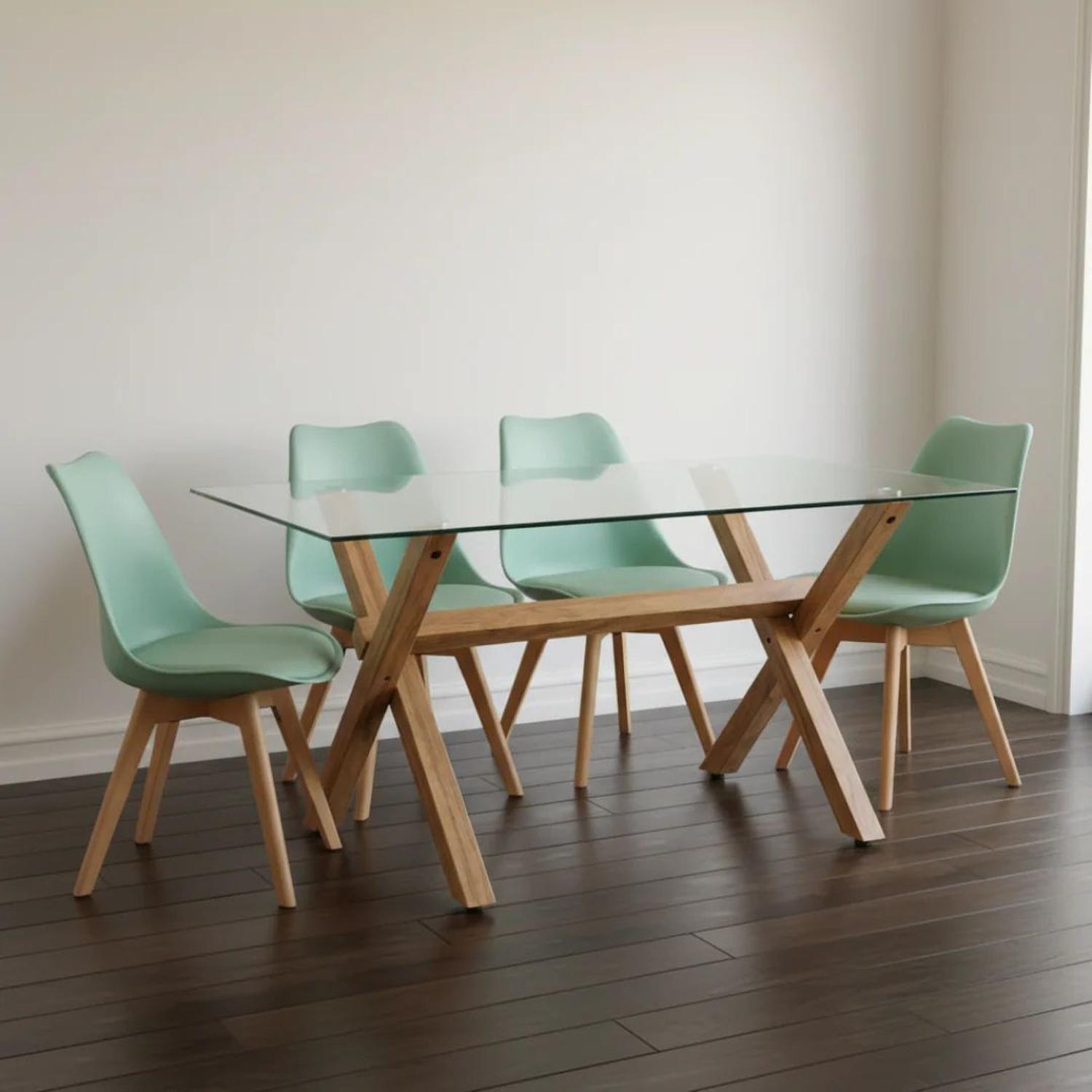 Comedor Mesa Xinia 130X80 + 4 Sillas Tulip Menta-2