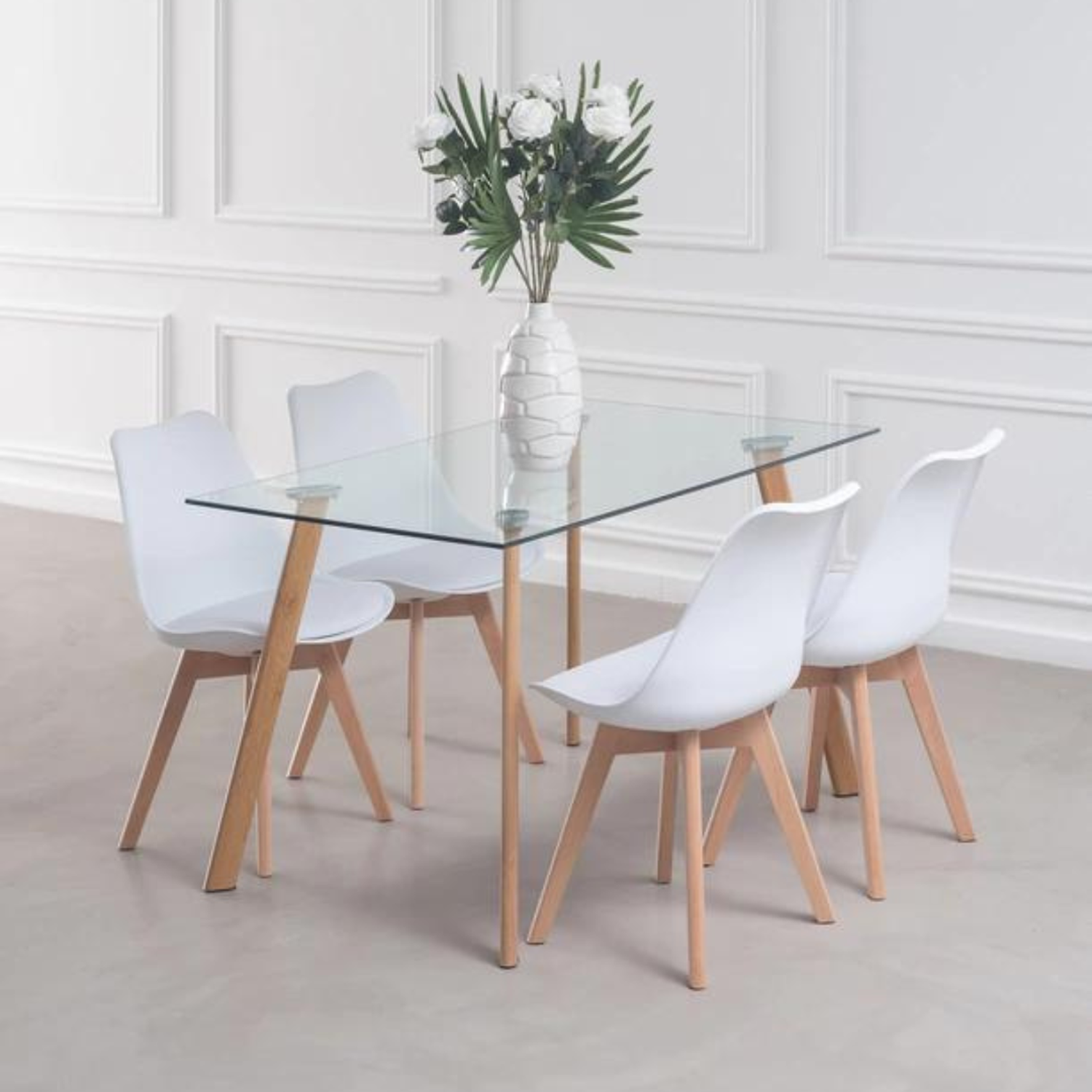Comedor Mesa Ferra + 4 Sillas Tulip Blanca | Estilo Nórdico y Elegante-0