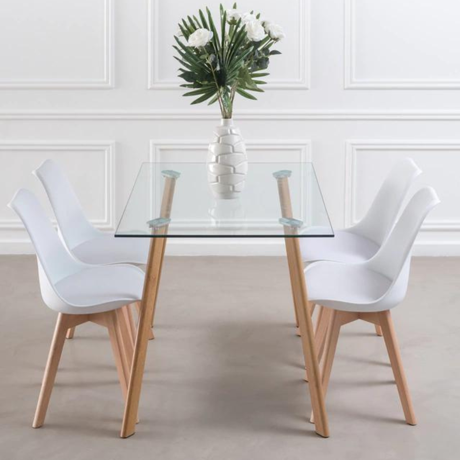 Comedor Mesa Ferra + 4 Sillas Tulip Blanca | Estilo Nórdico y Elegante-1