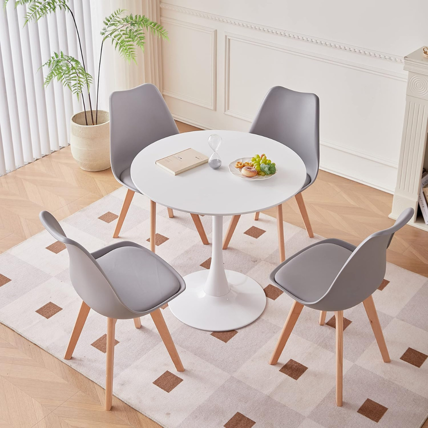 Comedor Mesa Tulip Redonda 80cm Blanca + 4 Sillas Tulip Gris-2