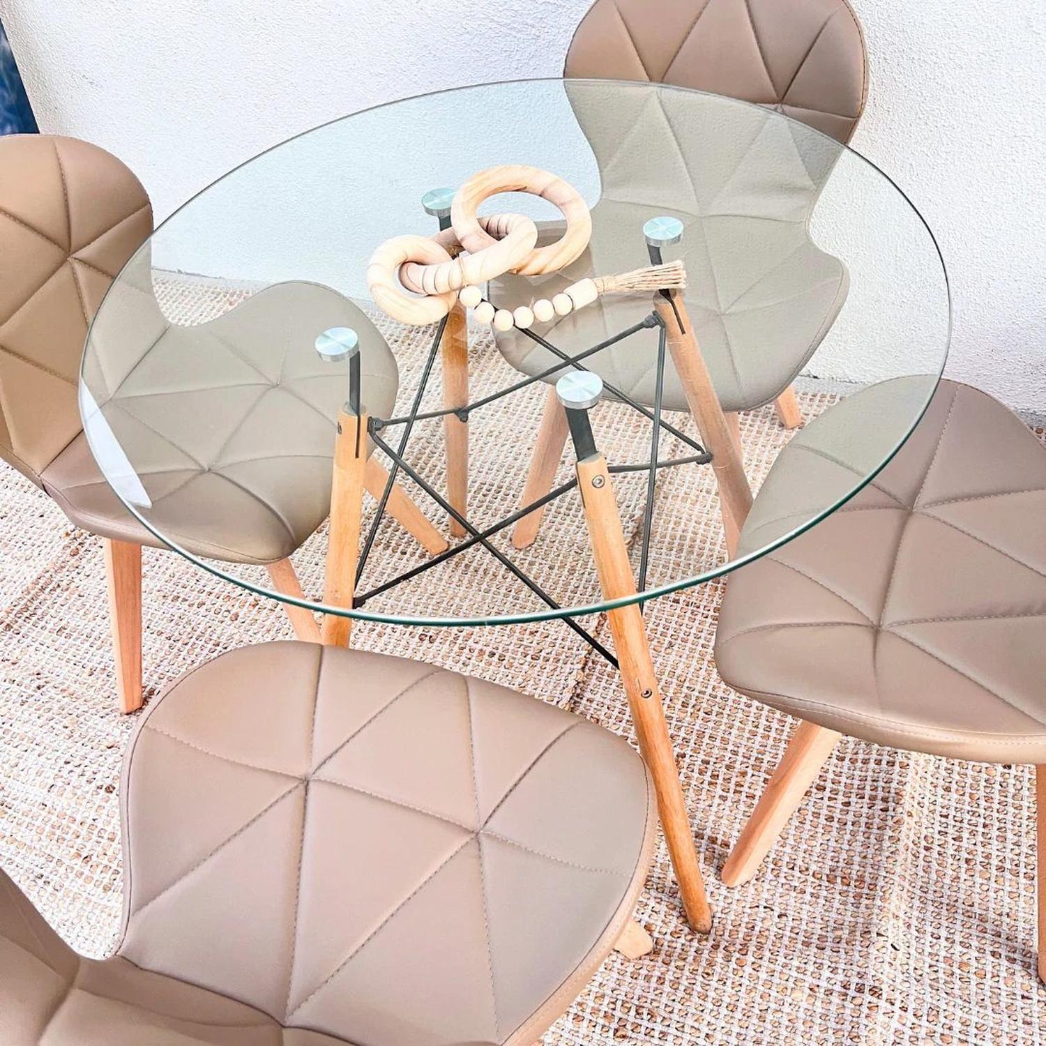 Comedor Redondo Mesa Elida 80cm + 4 Sillones Rubik Latte-3