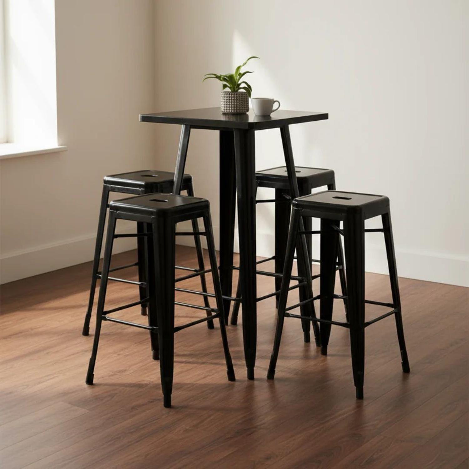 Pack Mesa Alta Tolix + 4 Taburetes Tolix Negro | Acero Estilo Industrial-0