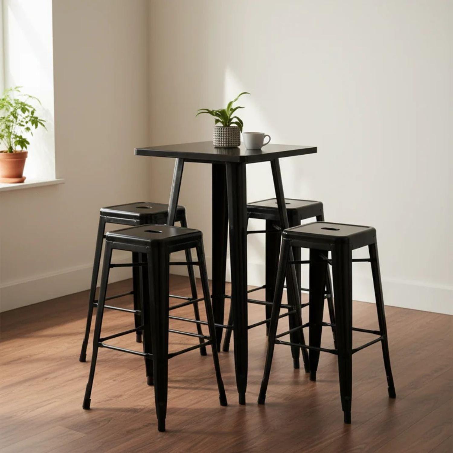 Pack Mesa Alta Tolix + 4 Taburetes Tolix Negro | Acero Estilo Industrial-1