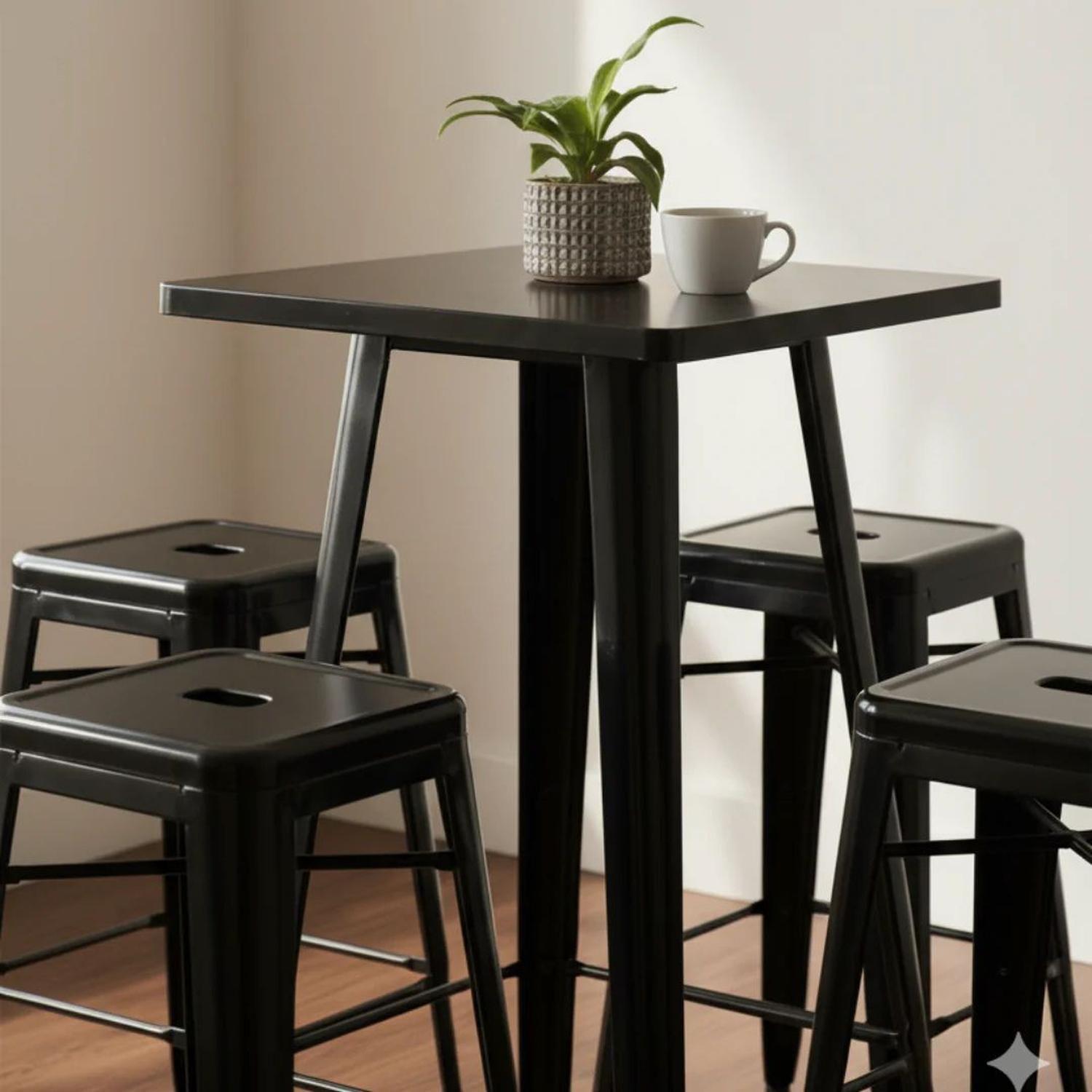 Pack Mesa Alta Tolix + 4 Taburetes Tolix Negro | Acero Estilo Industrial-2