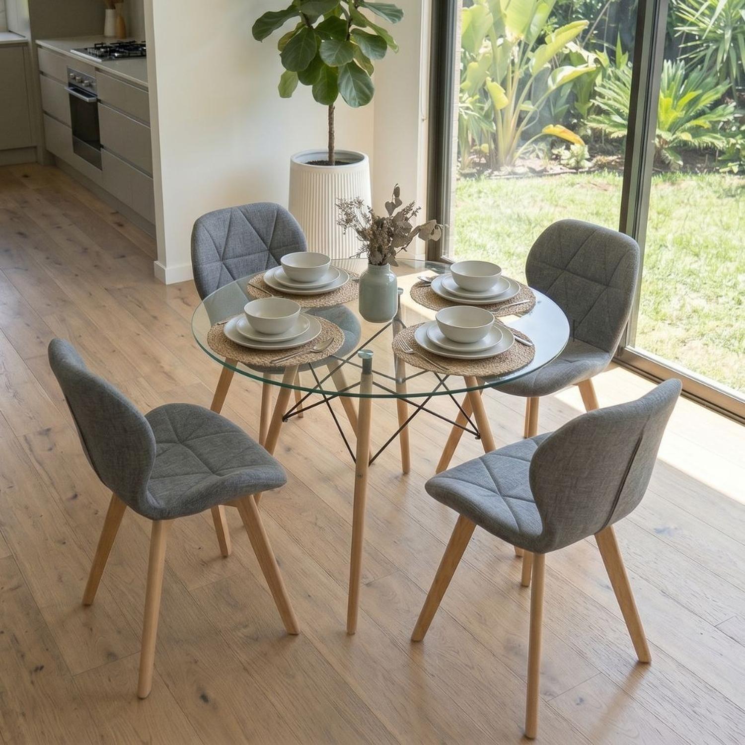 Comedor Mesa Elida 100cm + 4 Sillón Rubik Gris Lino-1