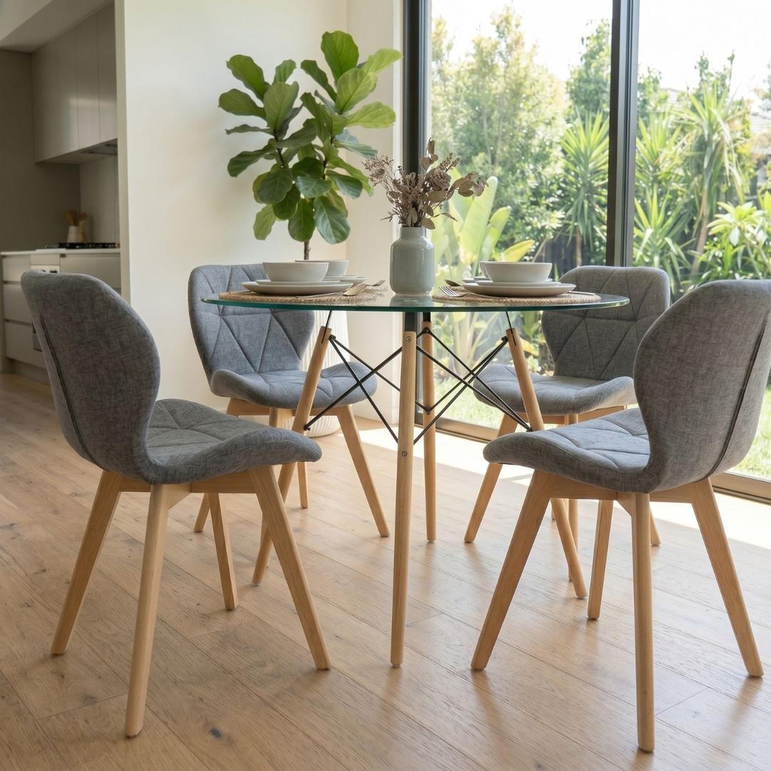 Comedor Mesa Elida 100cm + 4 Sillón Rubik Gris Lino-2