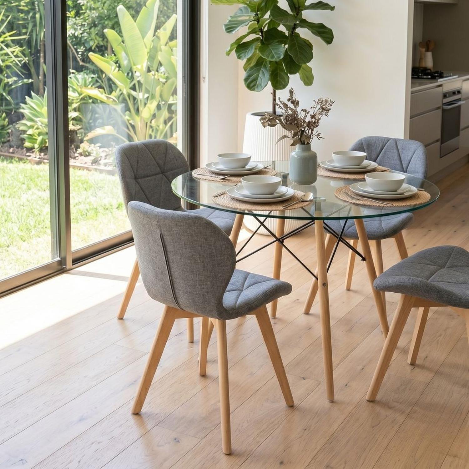 Comedor Mesa Elida 100cm + 4 Sillón Rubik Gris Lino-3