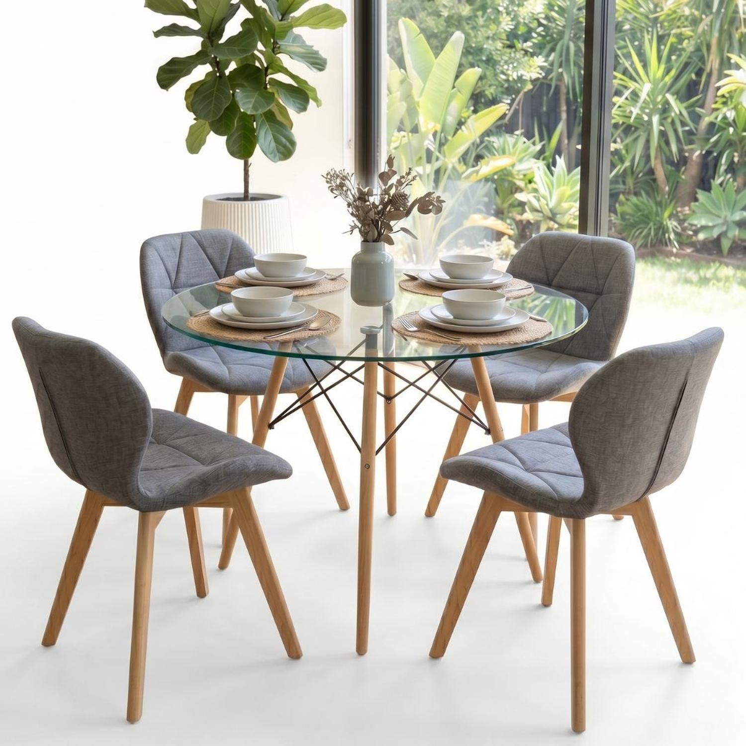 Comedor Mesa Elida 100cm + 4 Sillón Rubik Gris Lino-4
