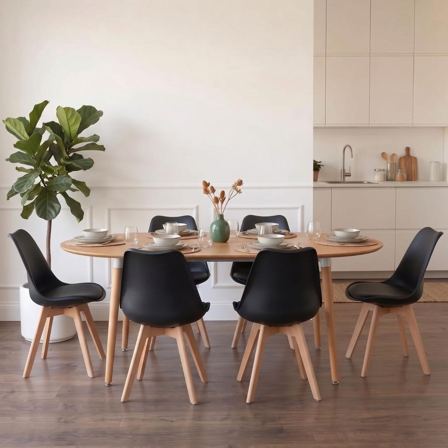 Comedor Extensible Bayona Wood 100-180cm + 4 Sillas Tulip Negro-2