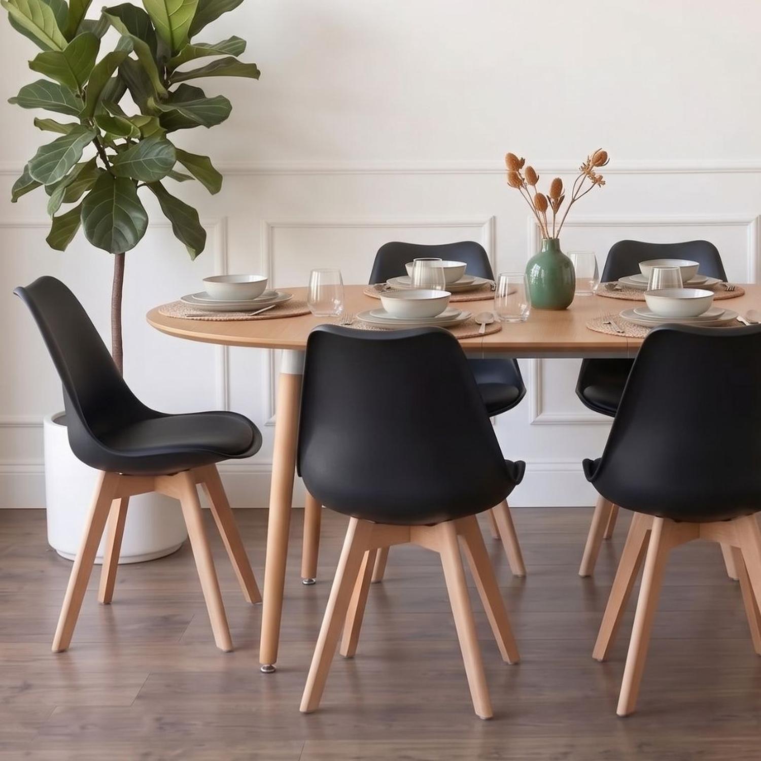 Comedor Extensible Bayona Wood 100-180cm + 4 Sillas Tulip Negro-3