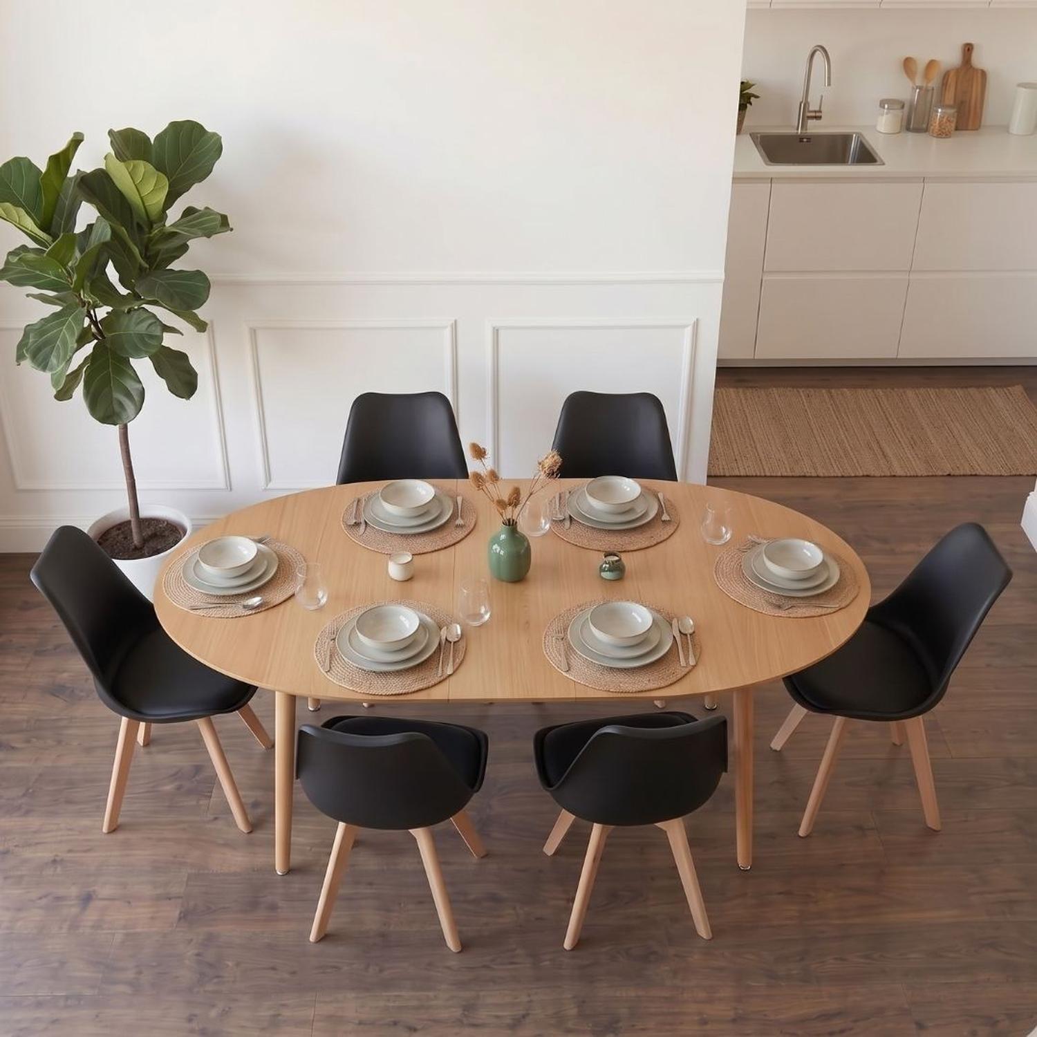 Comedor Extensible Bayona Wood 100-180cm + 4 Sillas Tulip Negro-4