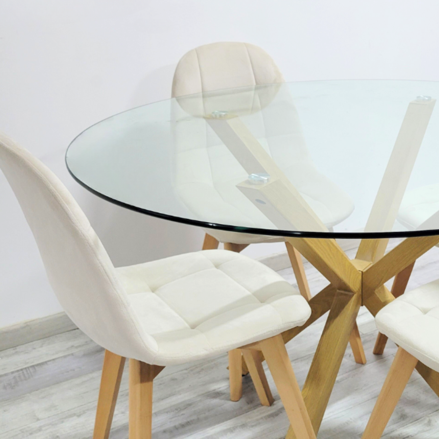 Comedor Mesa Redonda Equiz 120cm + 4 Sillas Vorak Beige | Elegante |-1