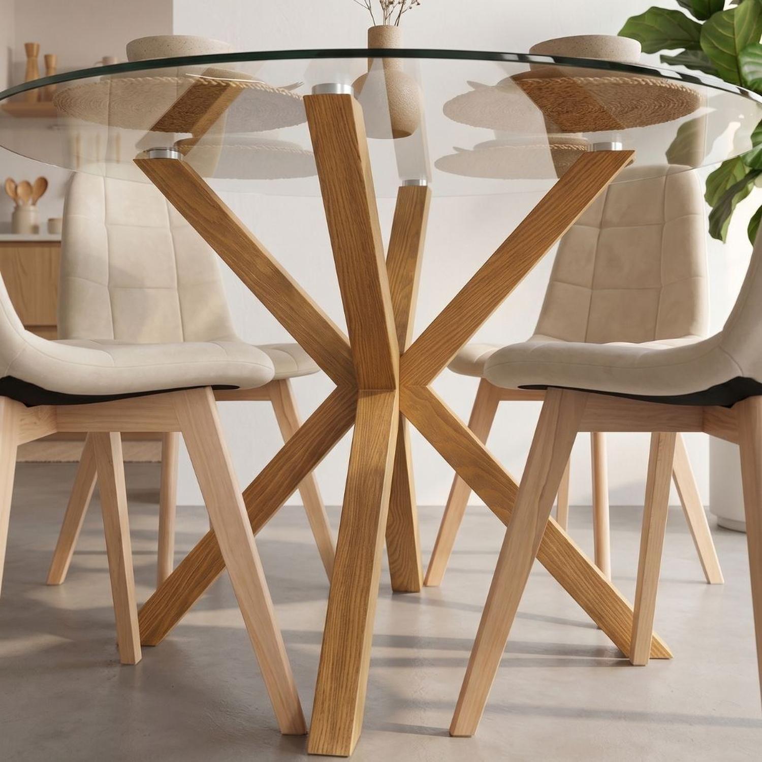 Comedor Mesa Redonda Equiz 100cm + 4 Sillas Vorak Beige | Elegante-3