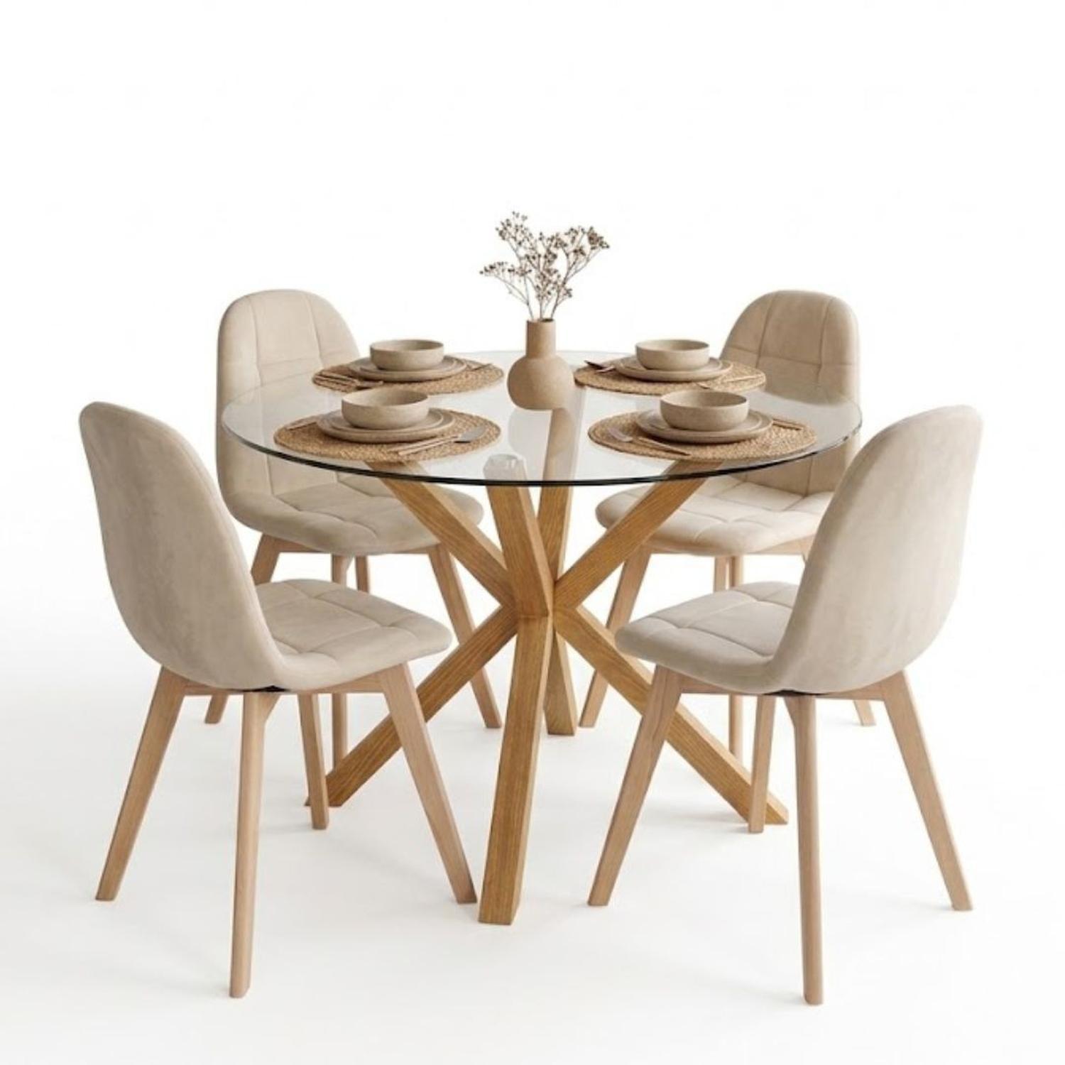 Comedor Mesa Redonda Equiz 100cm + 4 Sillas Vorak Beige | Elegante-4