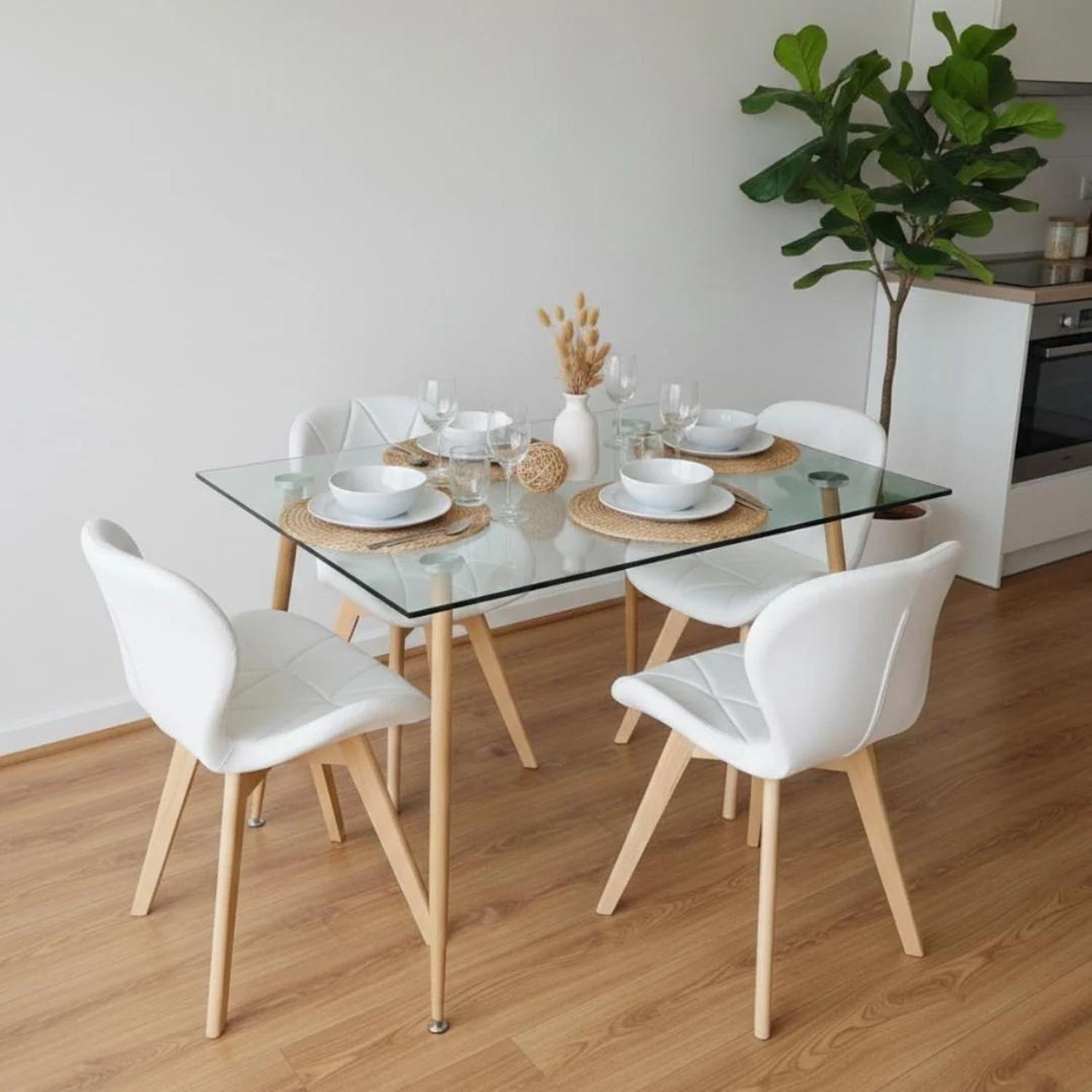 Comedor Mesa Vitreo 120x80 + 4 Sillón Rubik Blanco-2