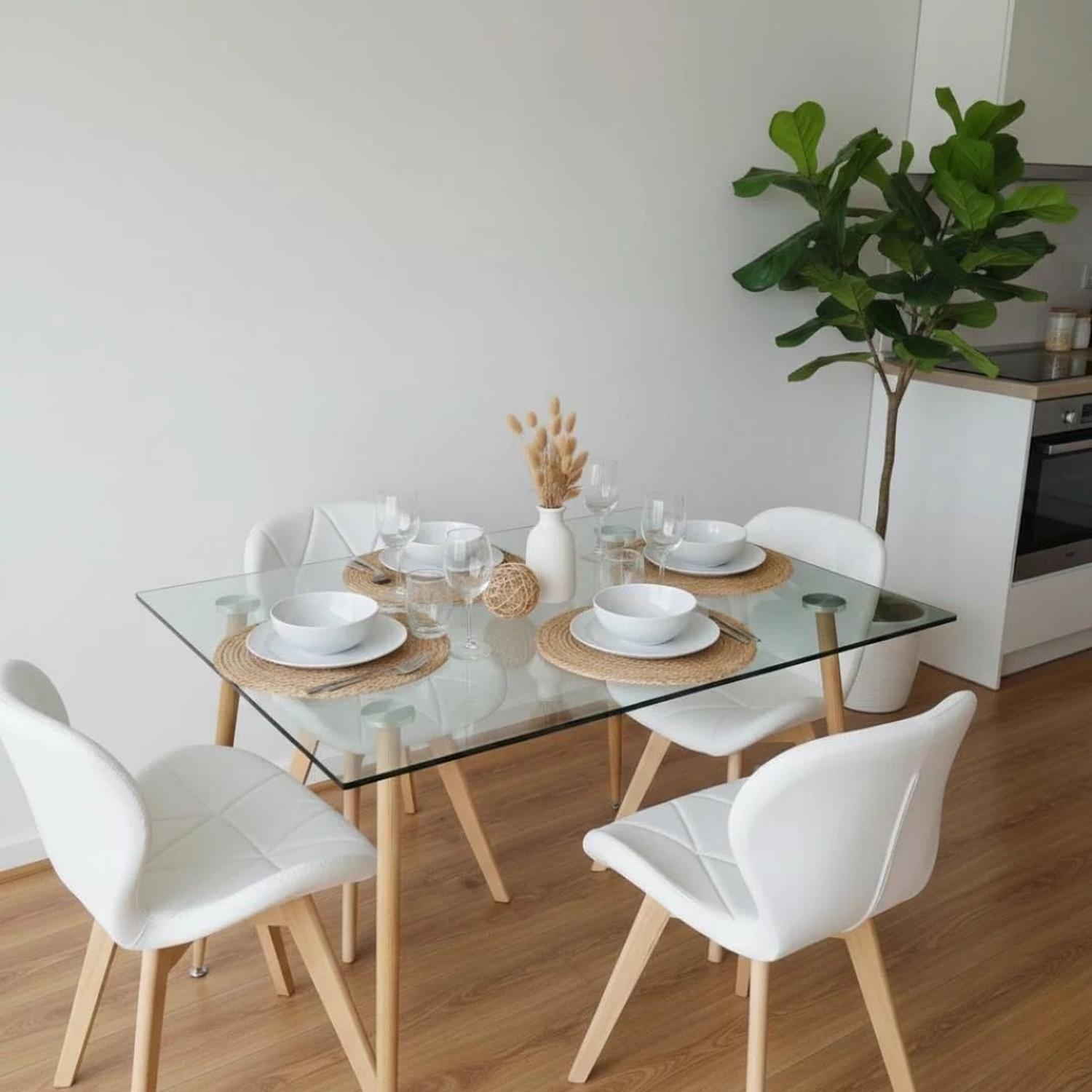 Comedor Mesa Vitreo 120x80 + 4 Sillón Rubik Blanco-3