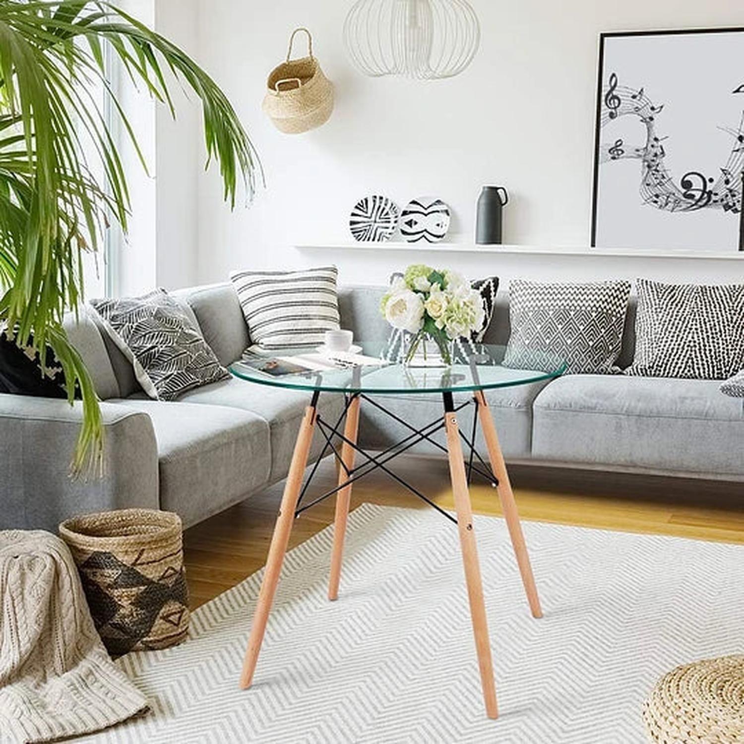 Mesa de Vidrio Redonda Elida 80cm - Diseño Clásico y Resistente-1